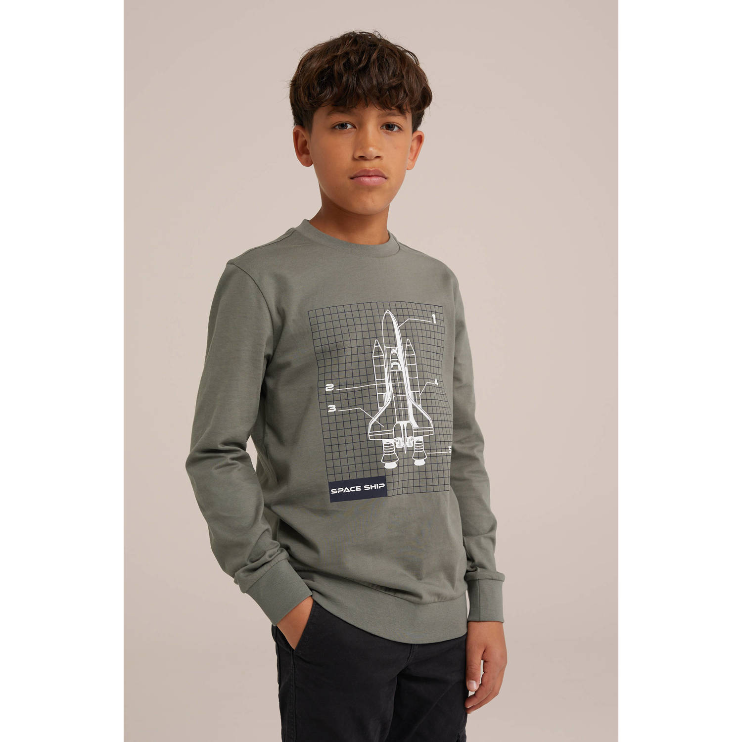 WE Fashion longsleeve met printopdruk grijsgroen