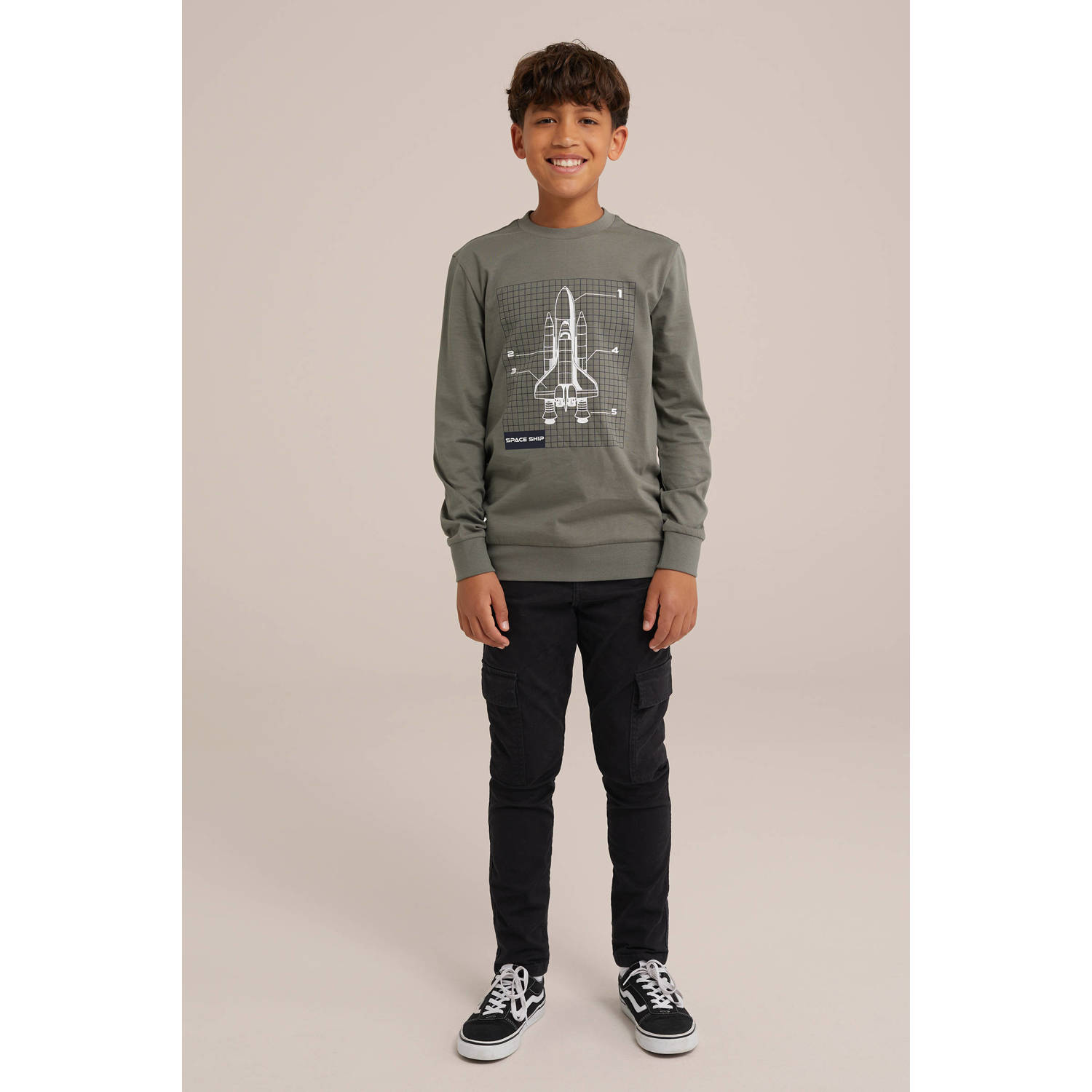 WE Fashion longsleeve met printopdruk grijsgroen