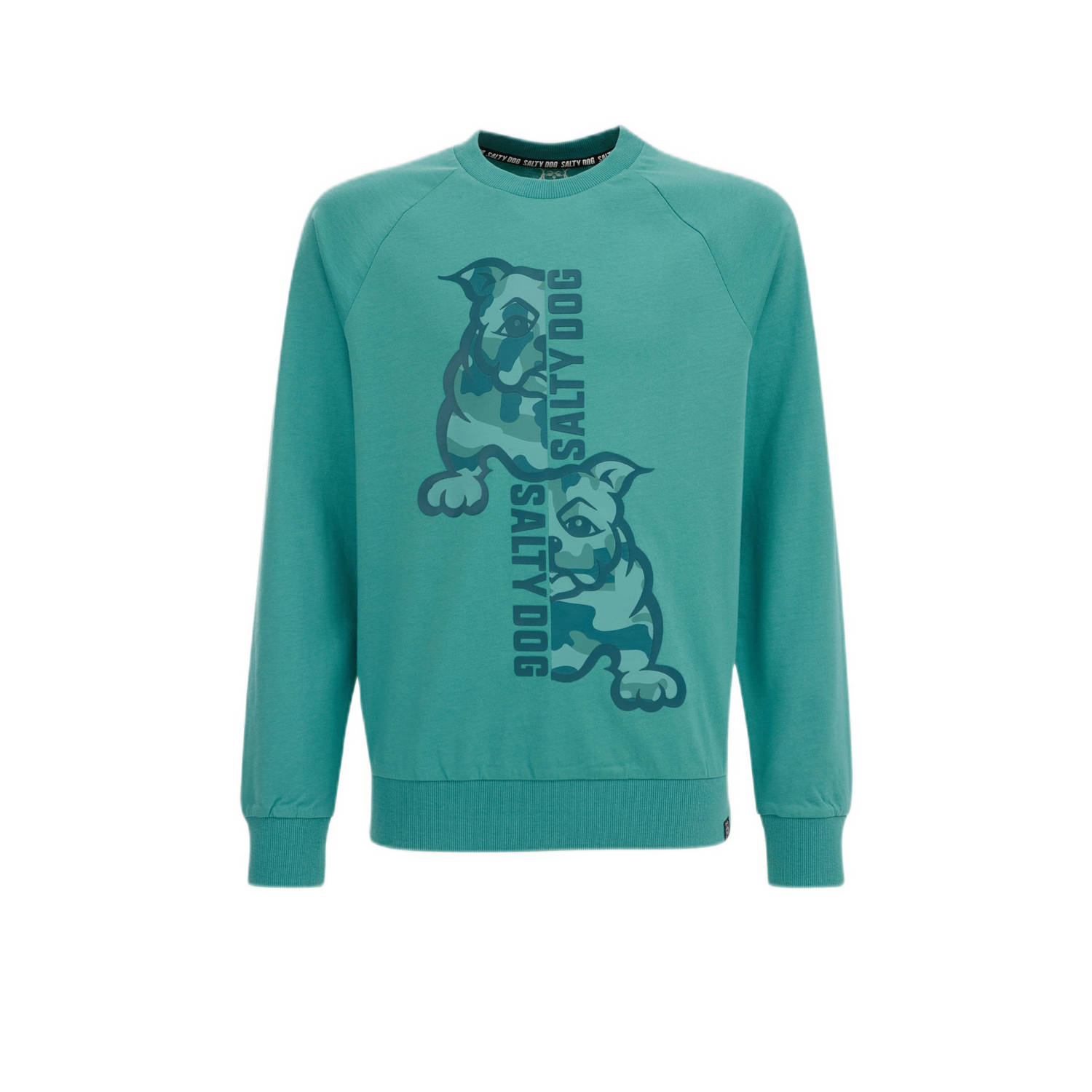 WE Fashion longsleeve met printopdruk groen Jongens Katoen Ronde hals Printopdruk 110 116