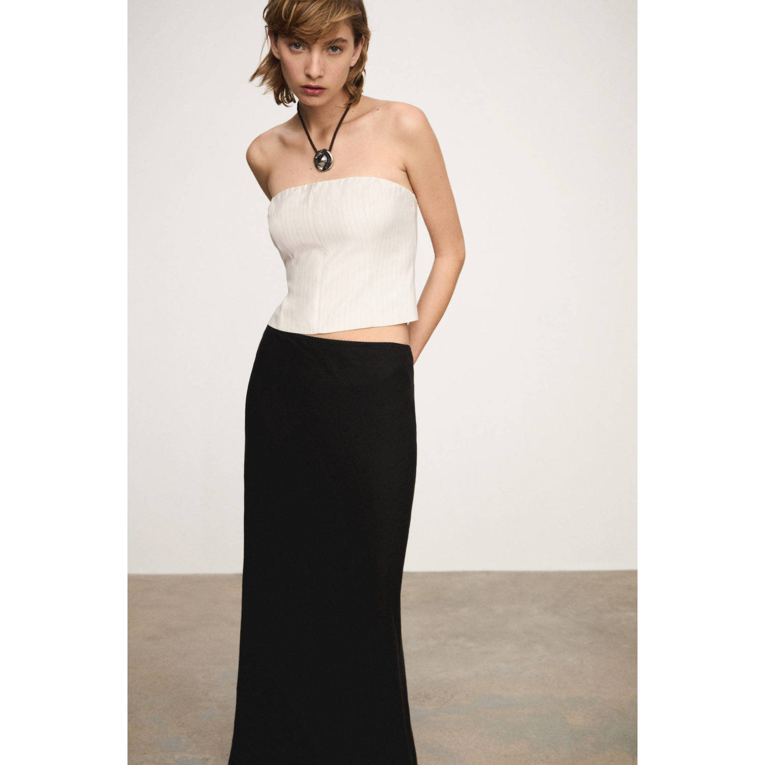 Mango top met krijtstreep beige