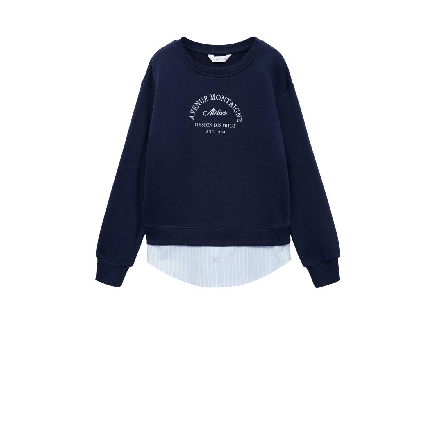 Mango Kids sweater blauw Trui Meisjes Katoen Ronde hals Tekst 128