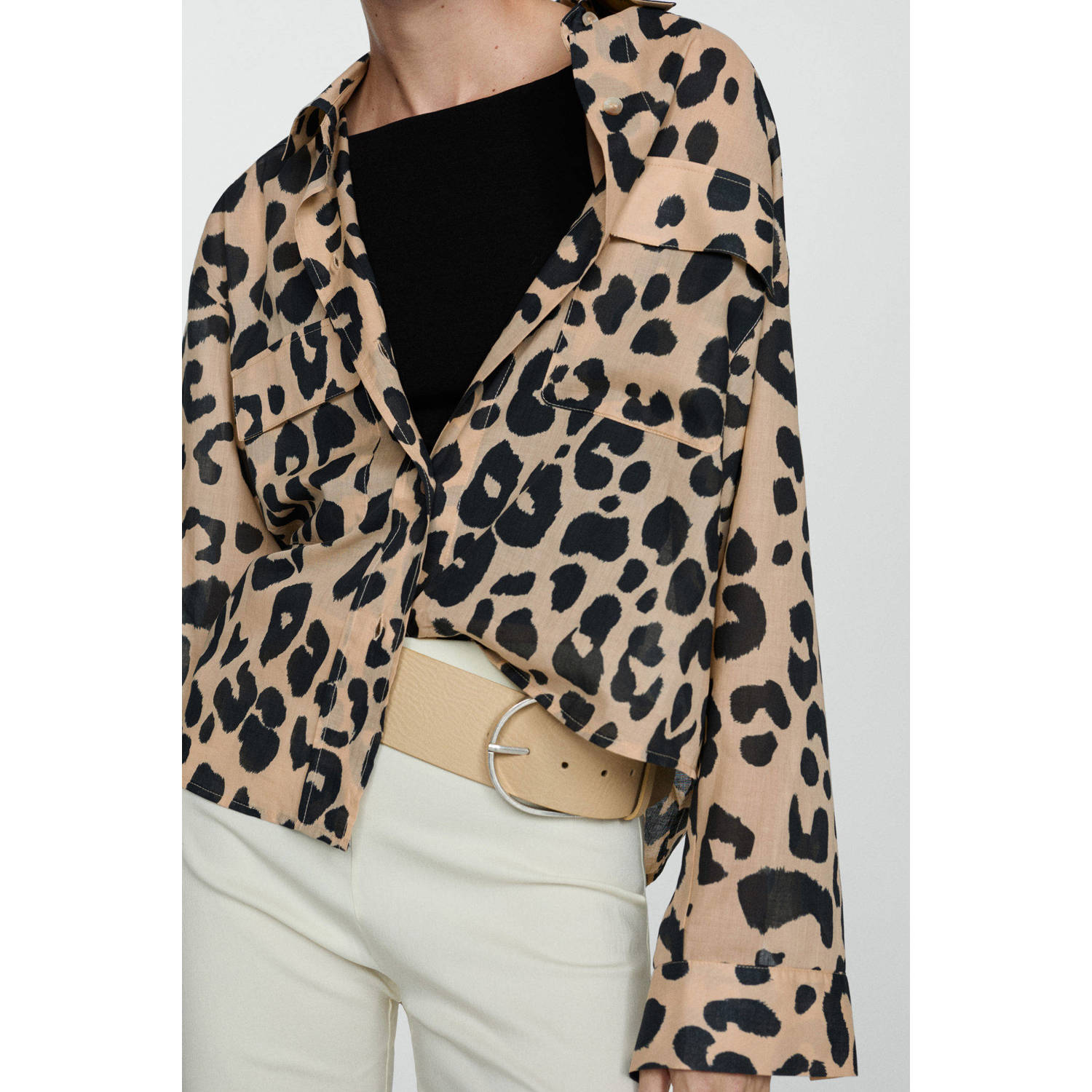 Mango blouse met panterprint beige zwart