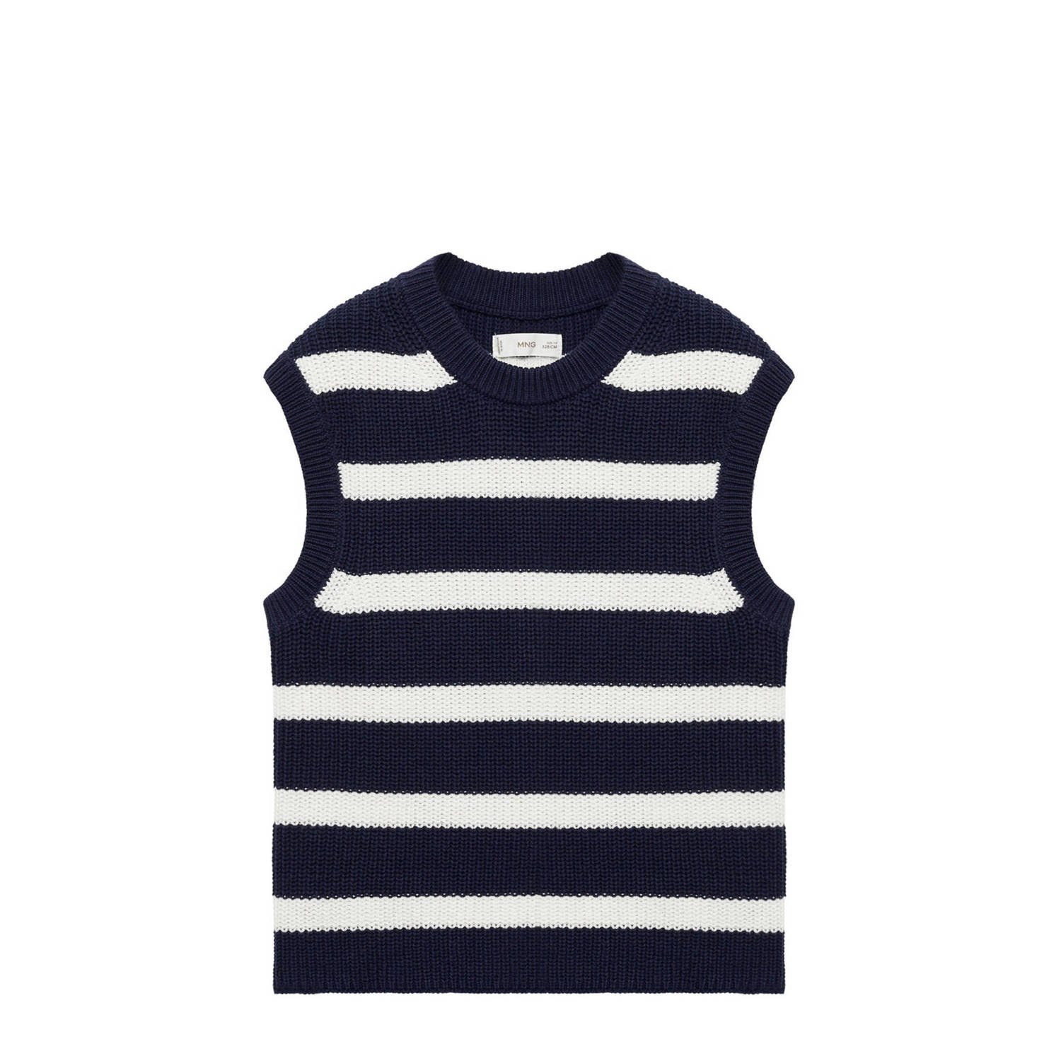 Mango Kids gestreepte top donkerblauw wit Meisjes Katoen Ronde hals Streep 128