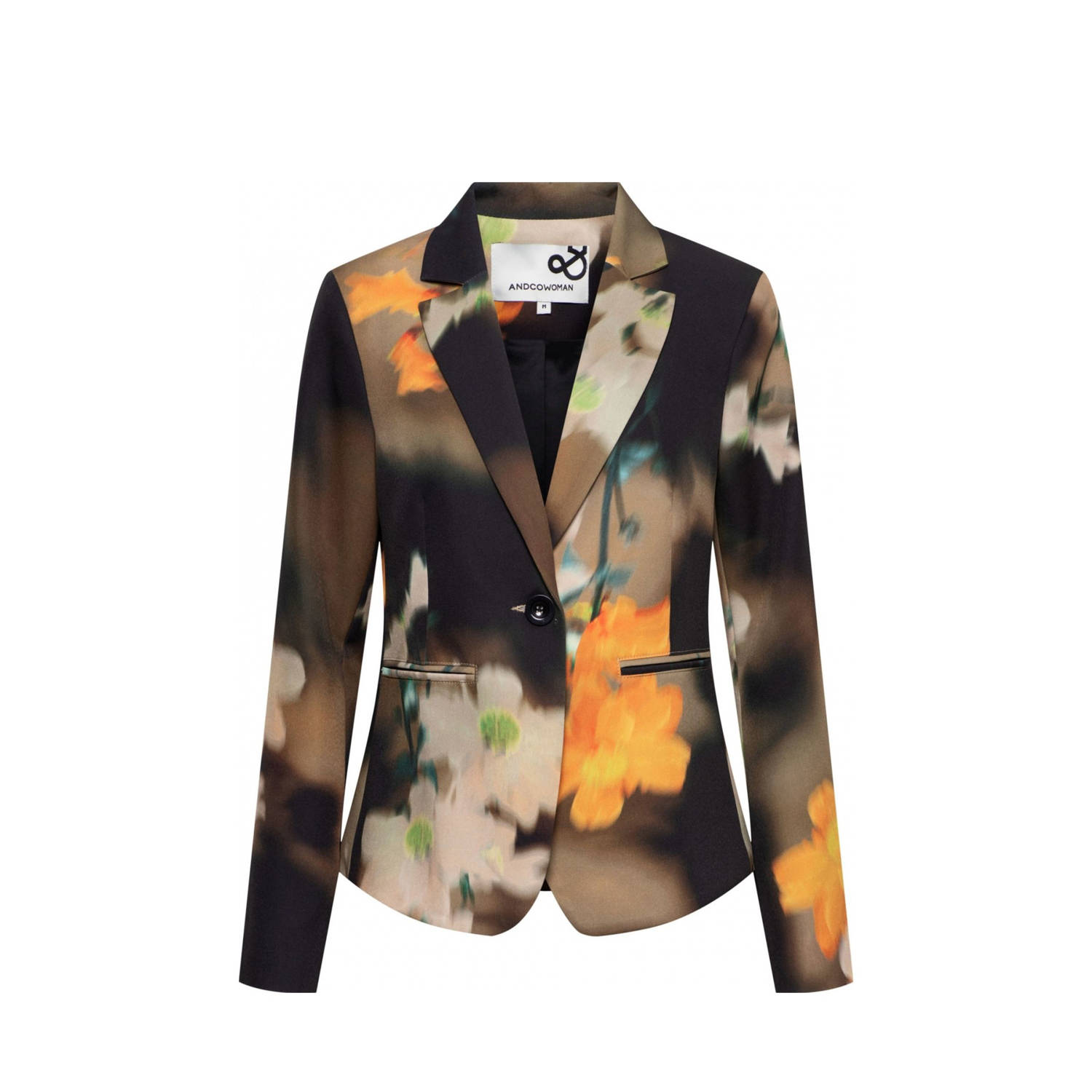 &Co Woman gebloemde rechtvallende blazer COPENHAGEN zwart taupe oranje