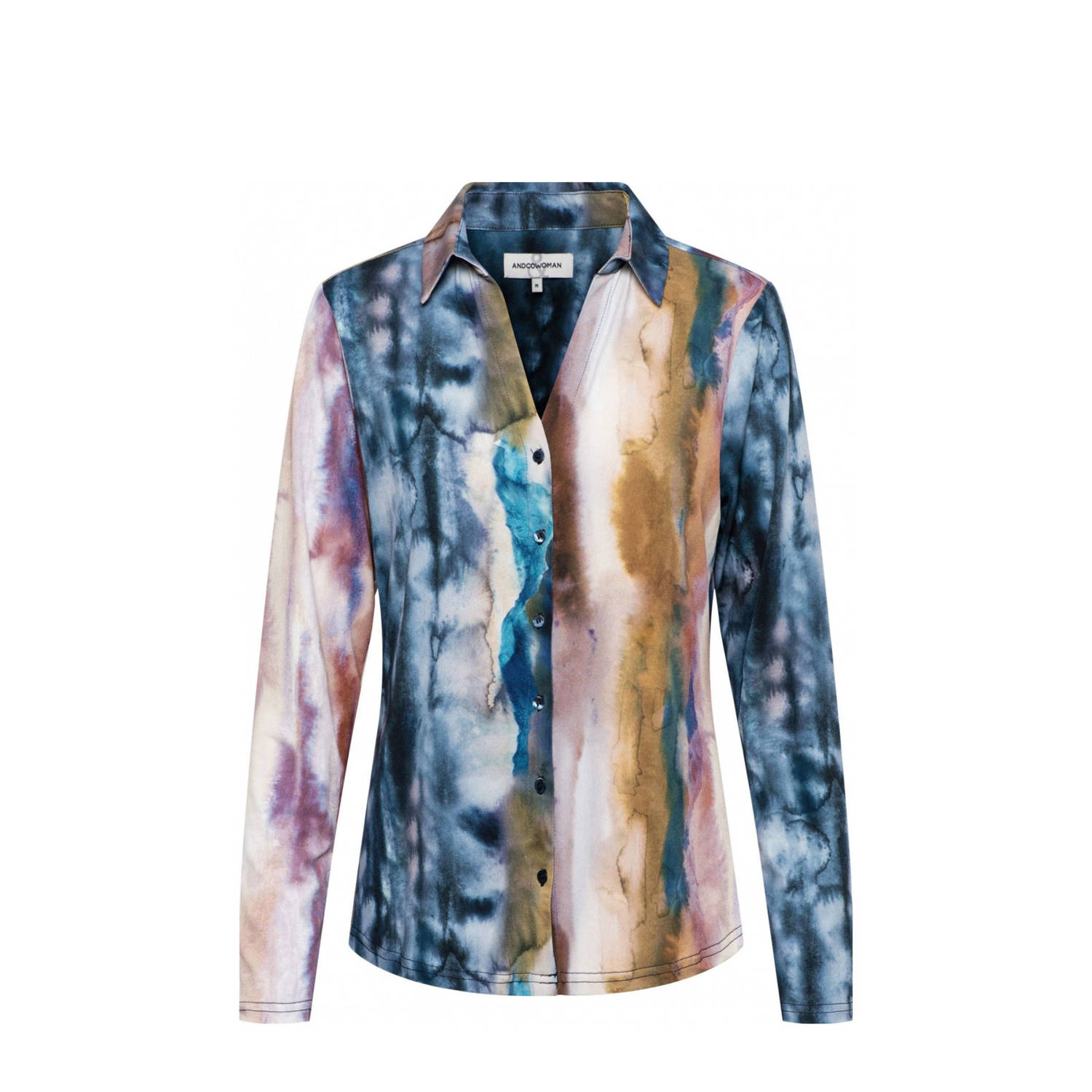 &Co Woman blouse VAYEN MARBLE met all over print blauw roze paars