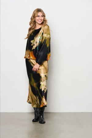 gebloemde top ALEXANDRA zwart/taupe/oranje