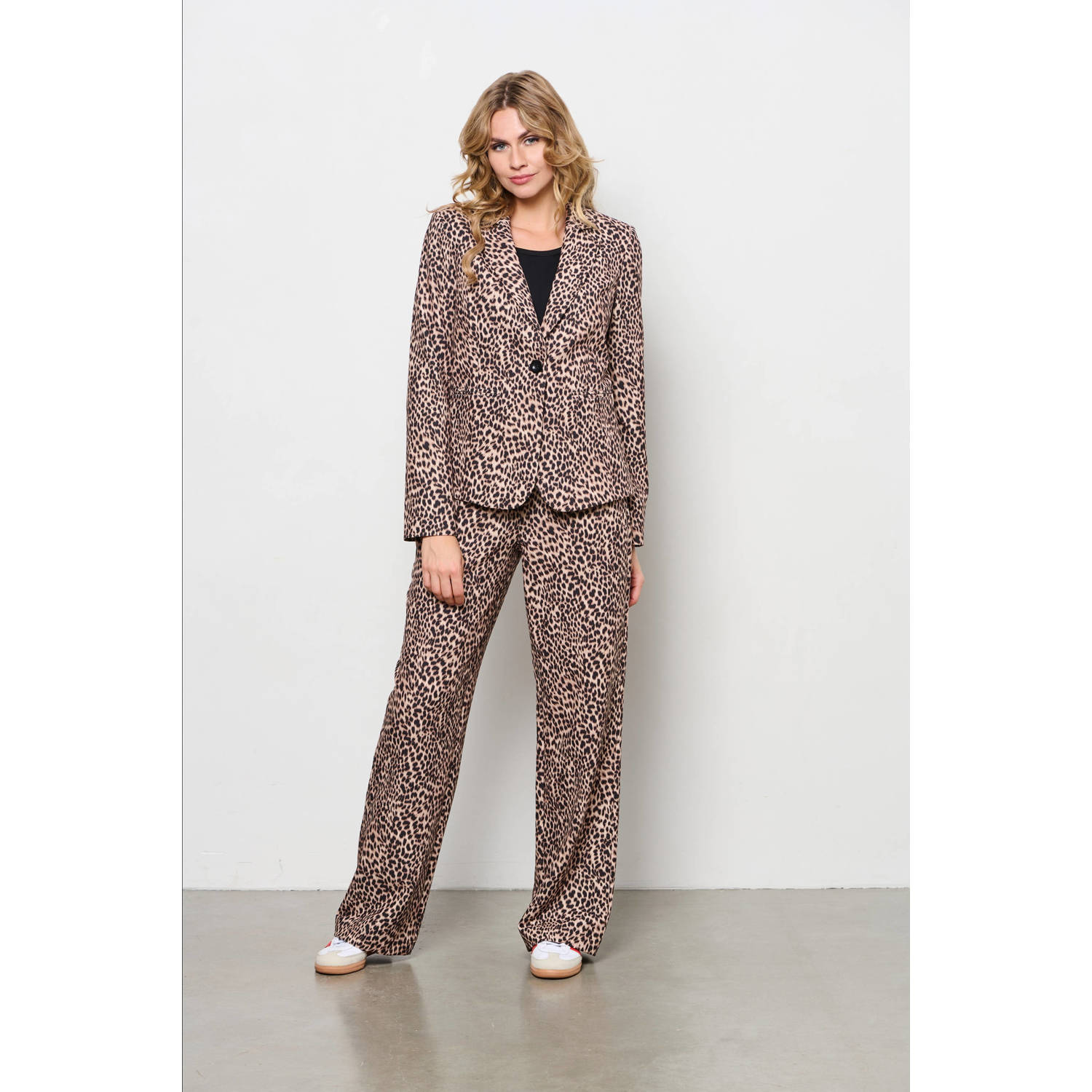 &Co Woman rechtvallende blazer COPENHAGEN ANIMAL met panterprint bruin zwart