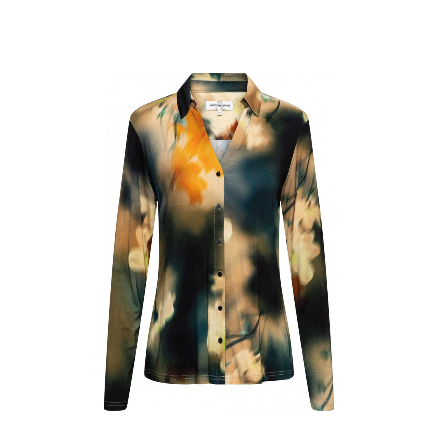 &Co Woman gebloemde blouse VAYEN zwart taupe oranje