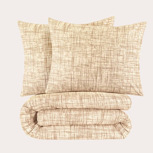 Wehkamp NOUS Living katoenen dekbedovertrek lits-jumeaux beige (240x220 cm) aanbieding