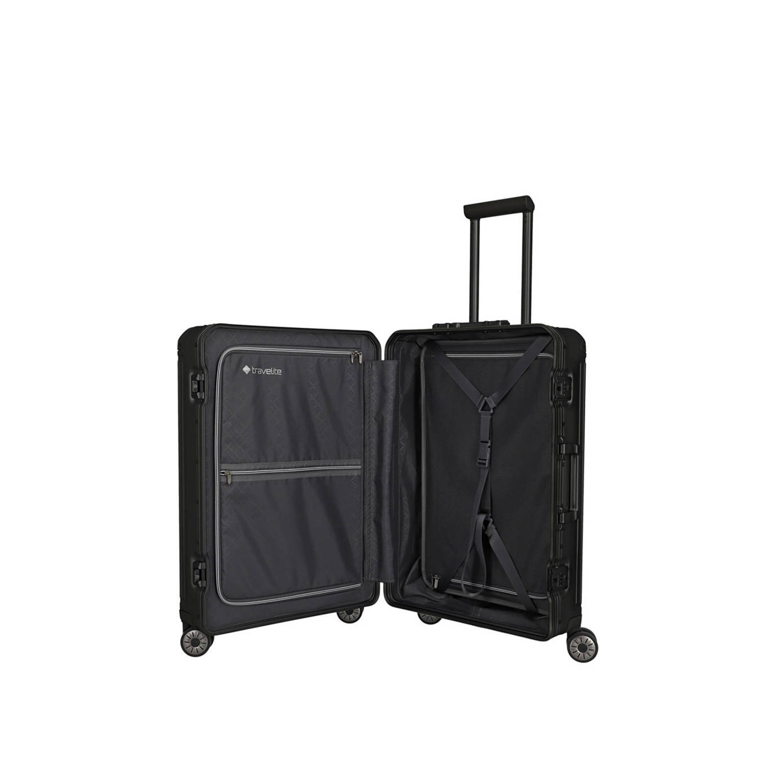 Travelite trolley Next 2.0 Aluminium 67 cm. zwart