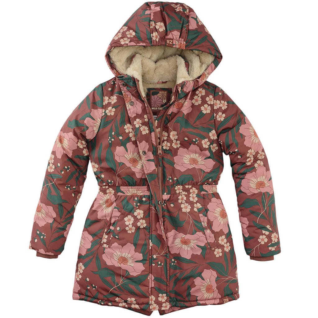 Z8 winterjas Rori donker oudroze/roze/groen