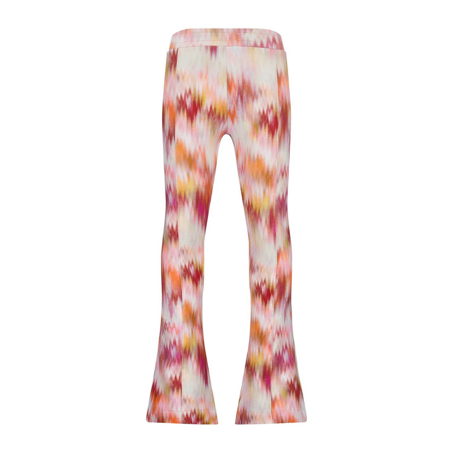 Raizzed flared broek Tine met all over print beige rood oranje