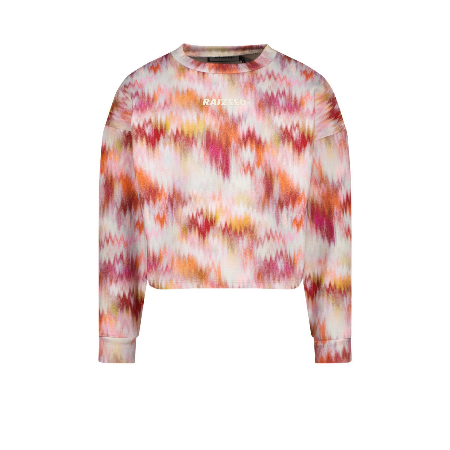 Raizzed sweater Hanna met all over print beige rood oranje