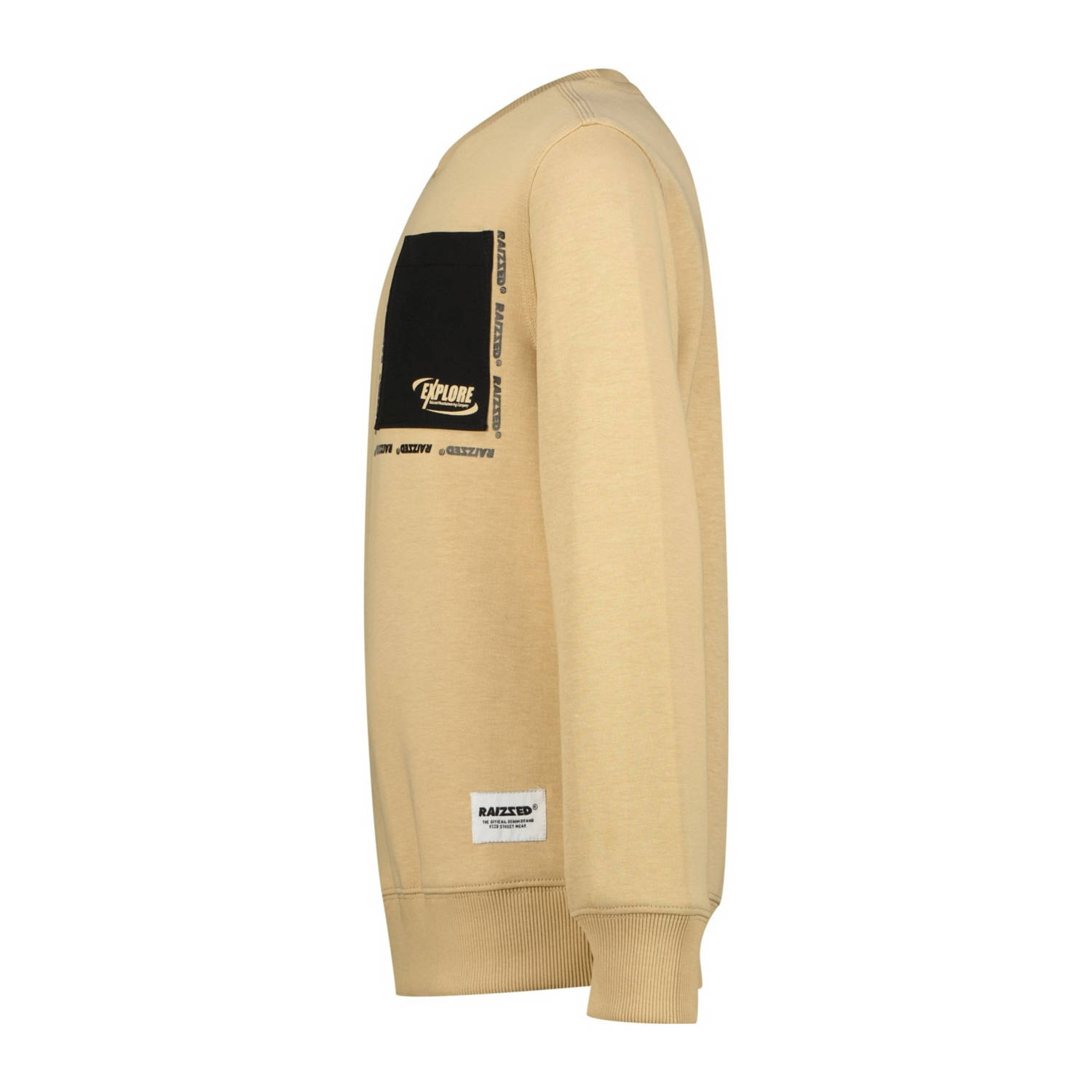 Raizzed sweater Lawton met printopdruk beige zwart
