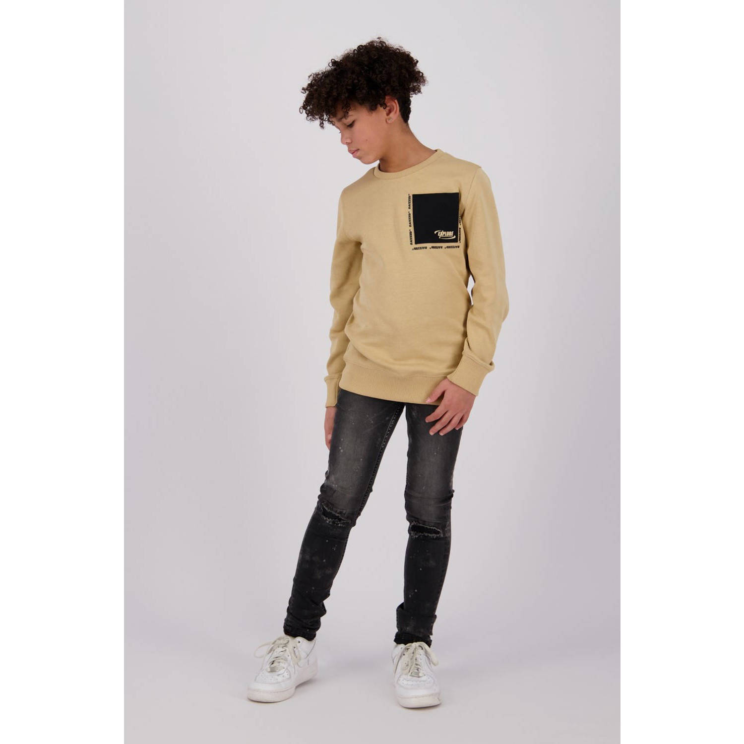 Raizzed sweater Lawton met printopdruk beige zwart