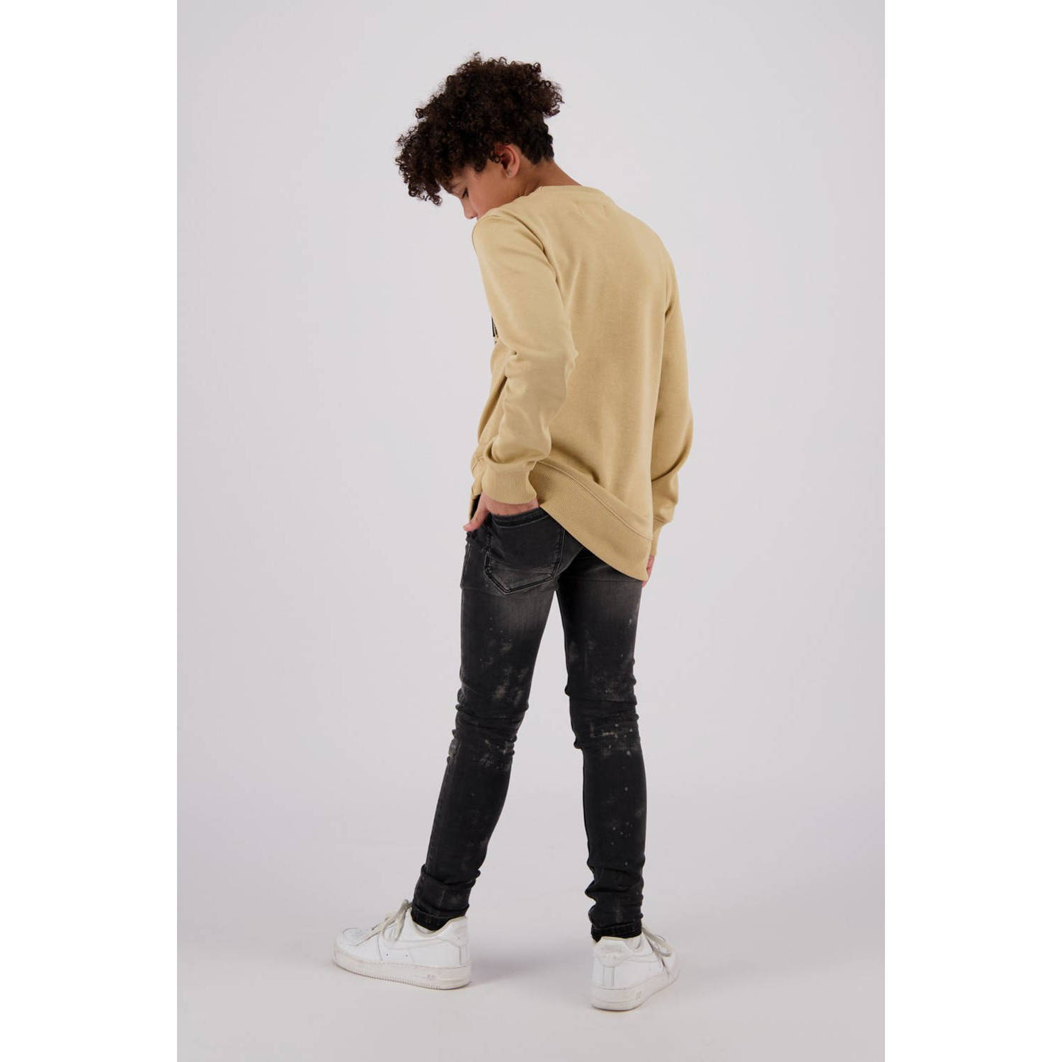 Raizzed sweater Lawton met printopdruk beige zwart