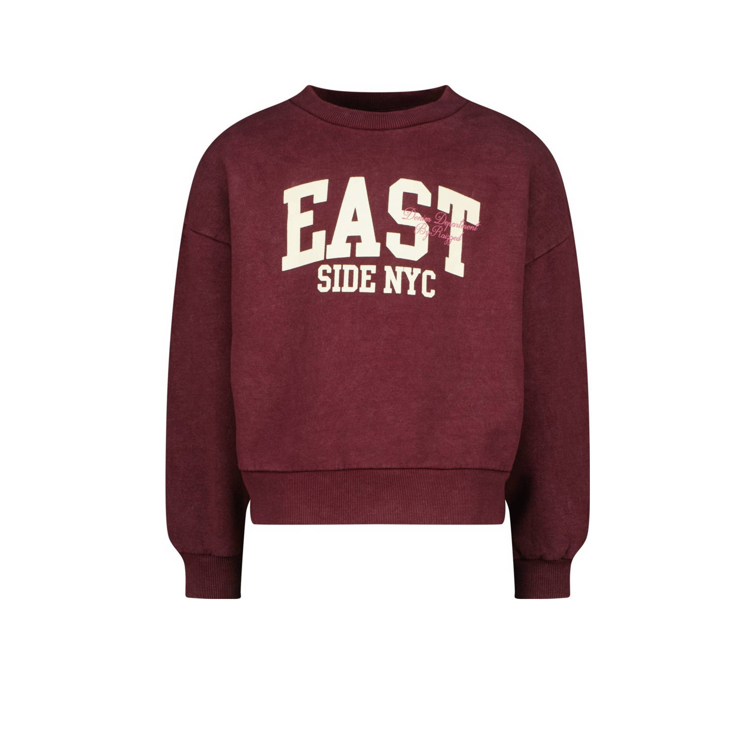 Raizzed sweater Cela met tekst donkerrood
