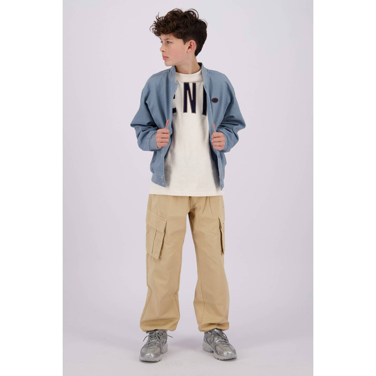 Vingino longsleeve Jeveno met printopdruk offwhite donkerblauw