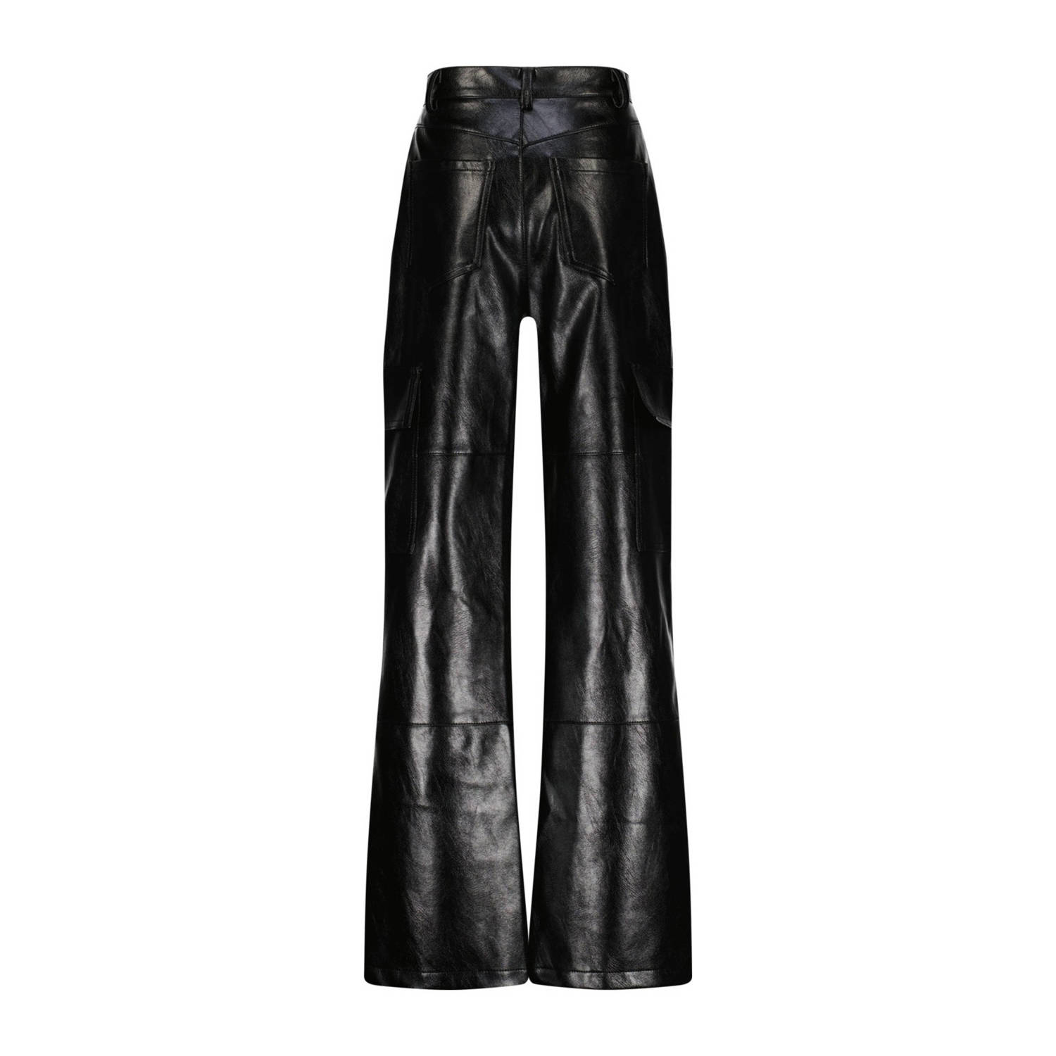 Vingino imitatieleren high waist straight fit broek Sade zwart