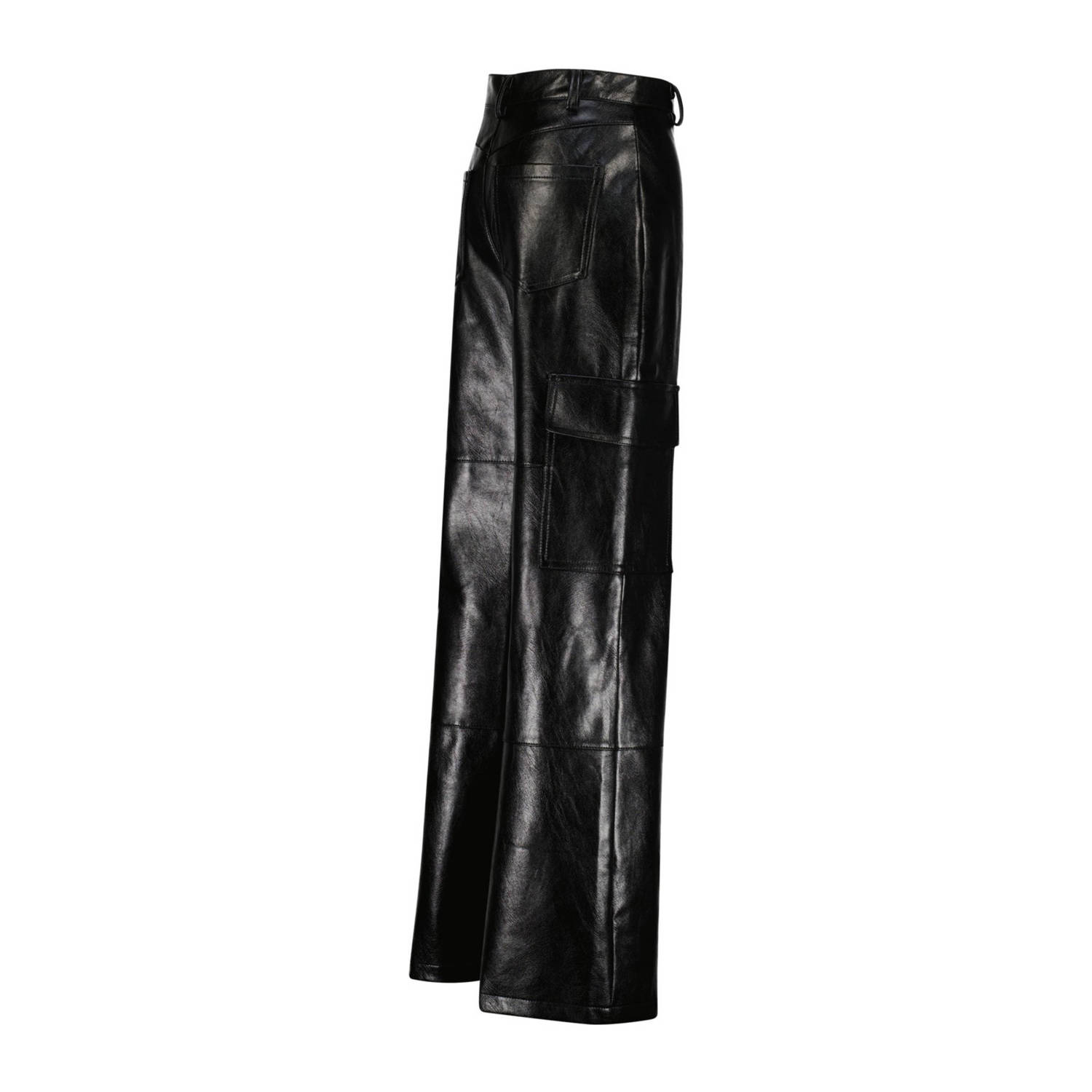 Vingino imitatieleren high waist straight fit broek Sade zwart