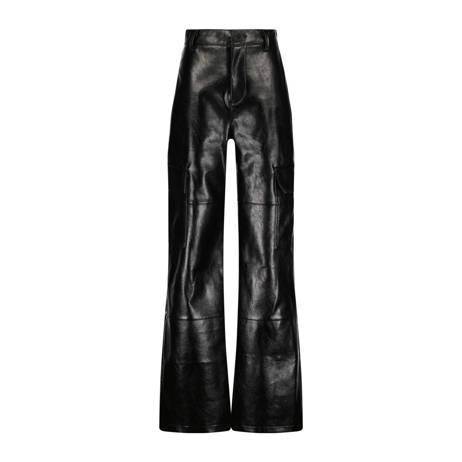 Vingino imitatieleren high waist straight fit broek Sade zwart