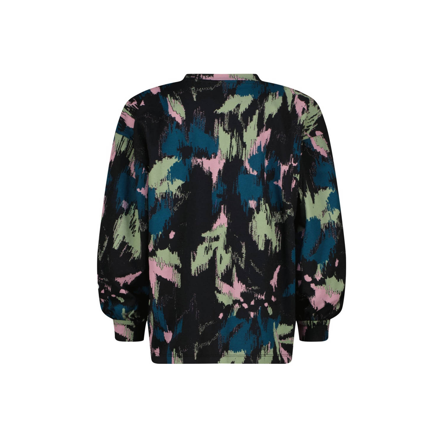 Vingino sweater Jiena met all over print zwart roze blauw