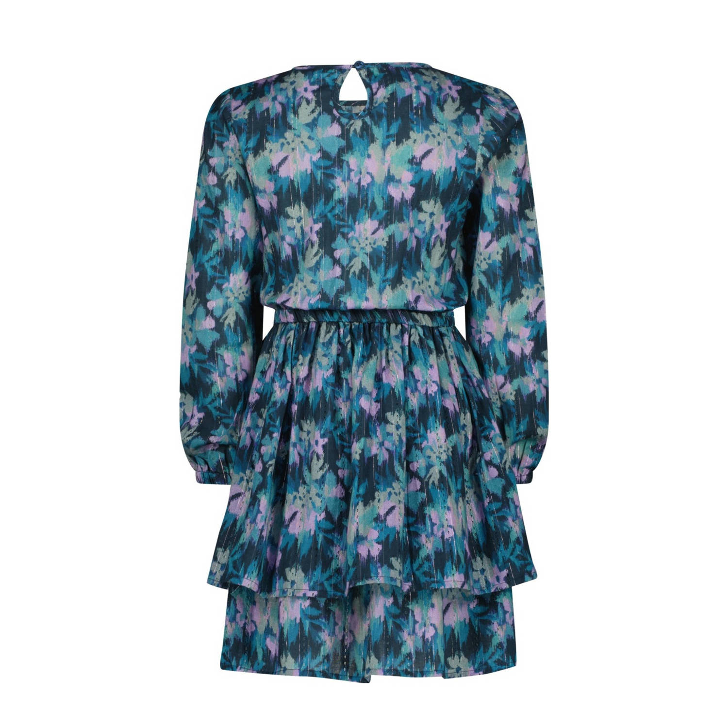 Vingino gebloemde jurk Patries blauw groen roze