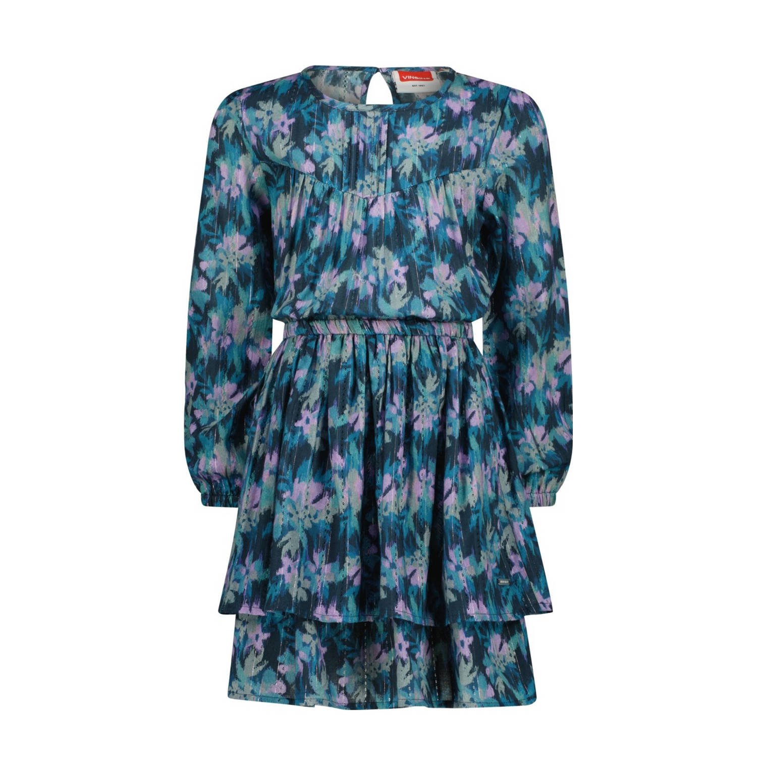 Vingino gebloemde jurk Patries blauw groen roze