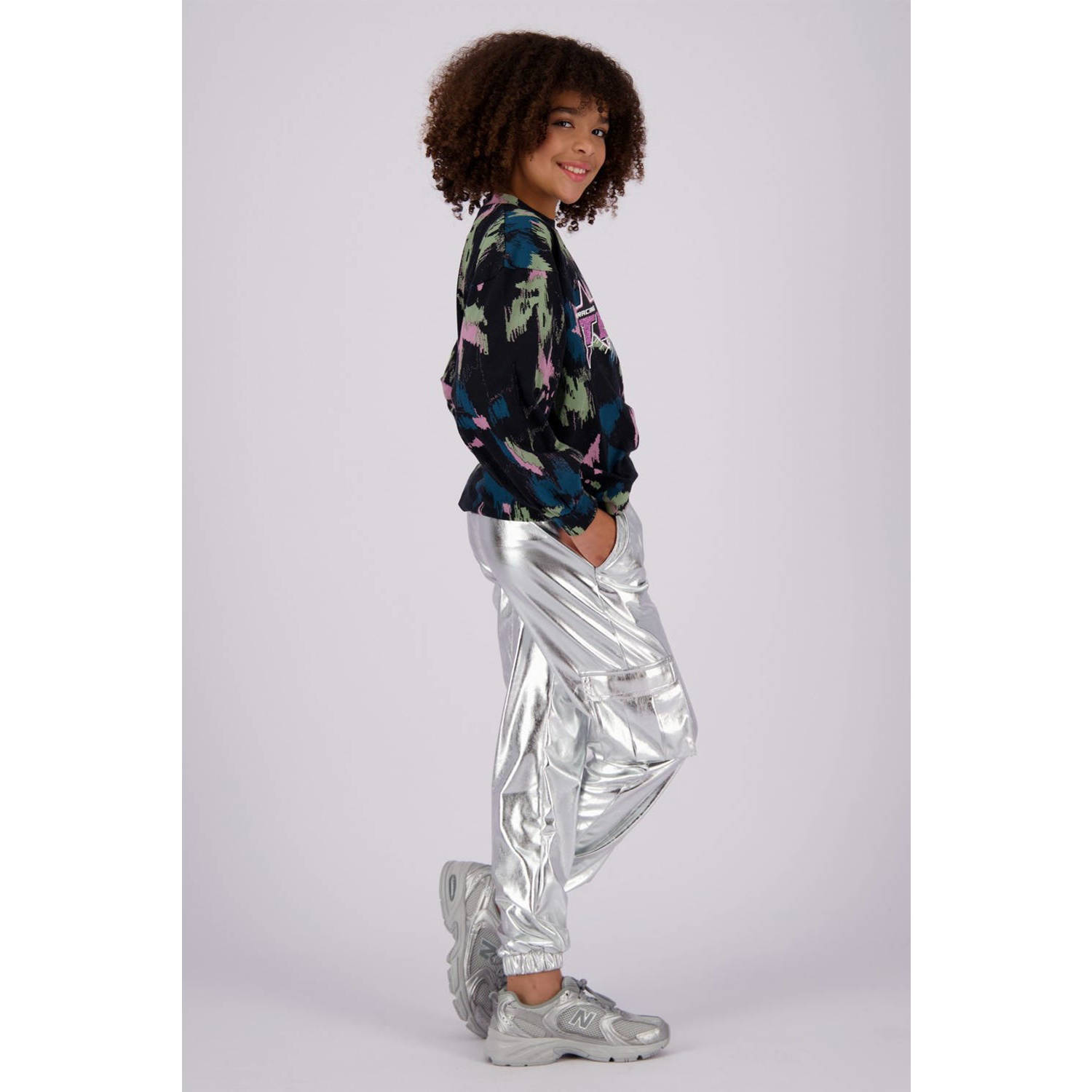 Vingino metallic imitatieleren tapered fit broek Shyla zilver metallic