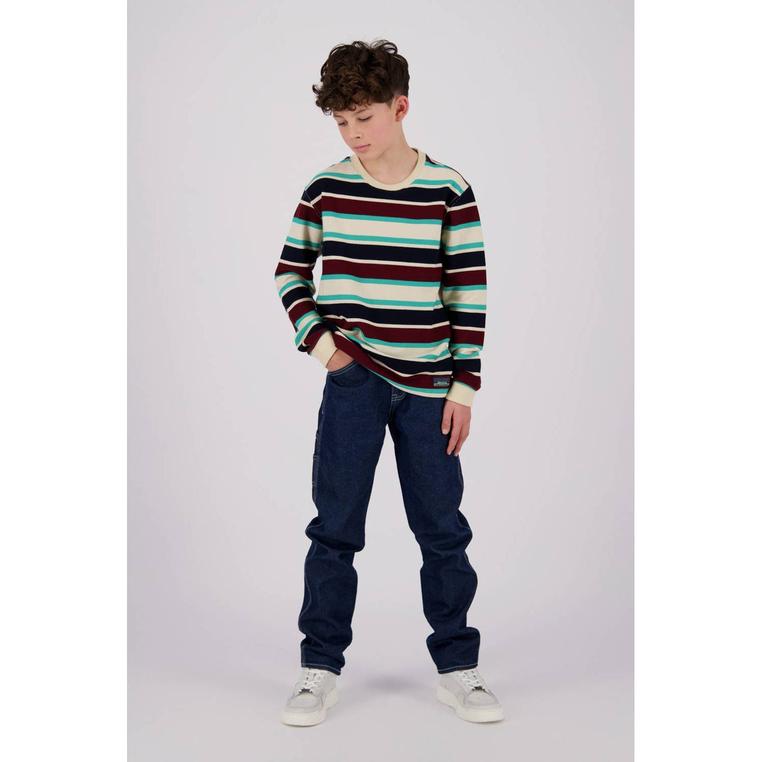 Vingino gestreepte longsleeve Jurgino offwhite donkerblauw rood