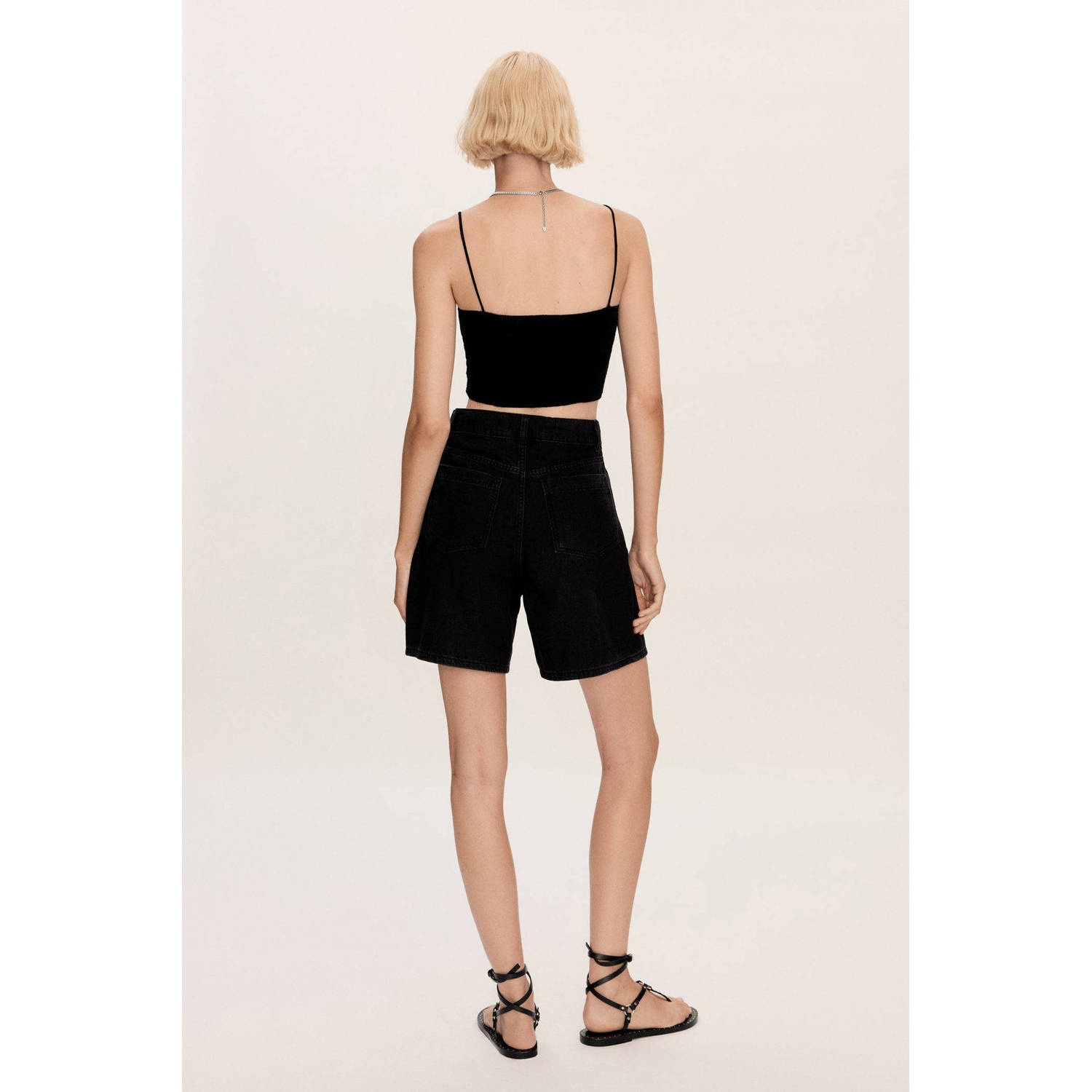 Mango high waist straight fit short black denim