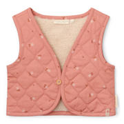 thumbnail: Roze en ecru meisjes Little Dutch reversible teddy gilet van katoen met bloemenprint, V-hals en knoopsluiting