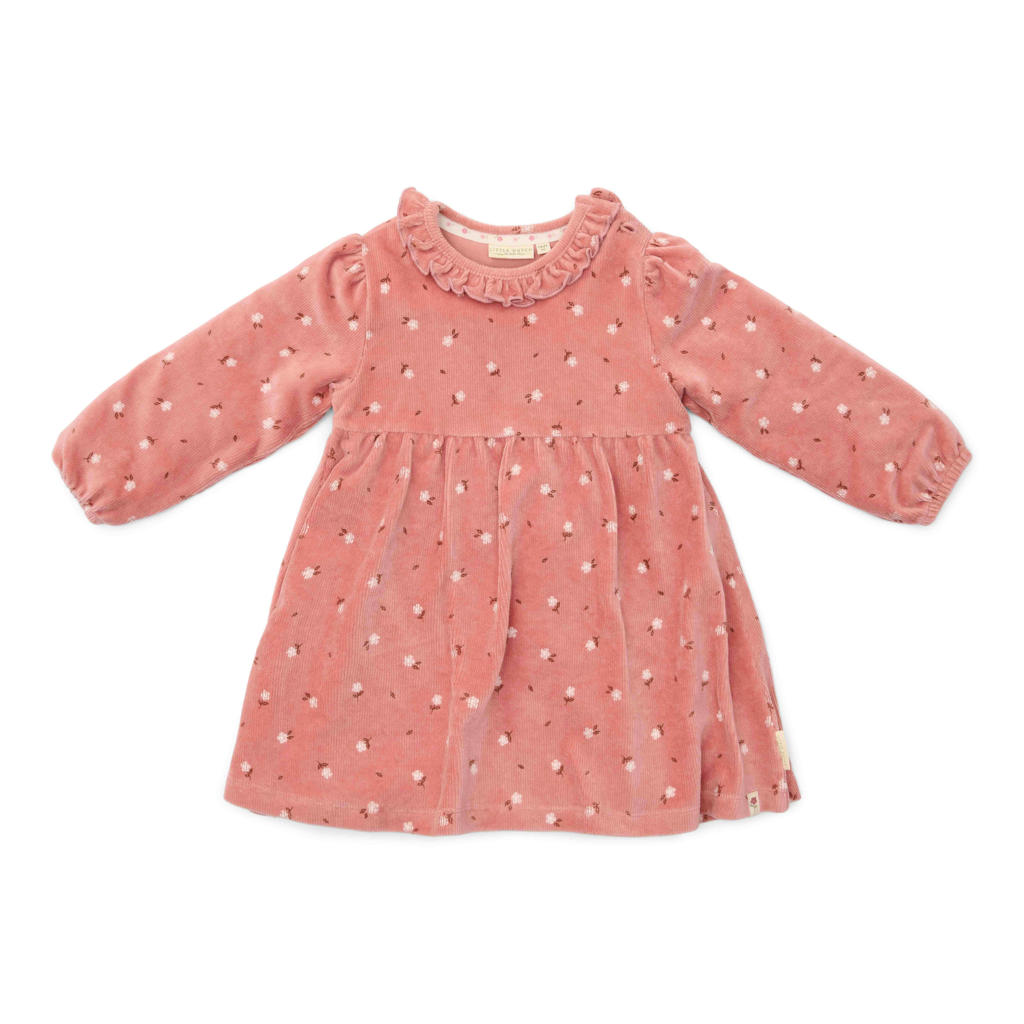 Roze meisjes Little Dutch gebloemde corduroy kokerjurk met lange mouwen, ronde hals, knoopsluiting en textuur