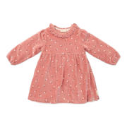 thumbnail: Roze meisjes Little Dutch gebloemde corduroy kokerjurk met lange mouwen, ronde hals, knoopsluiting en textuur
