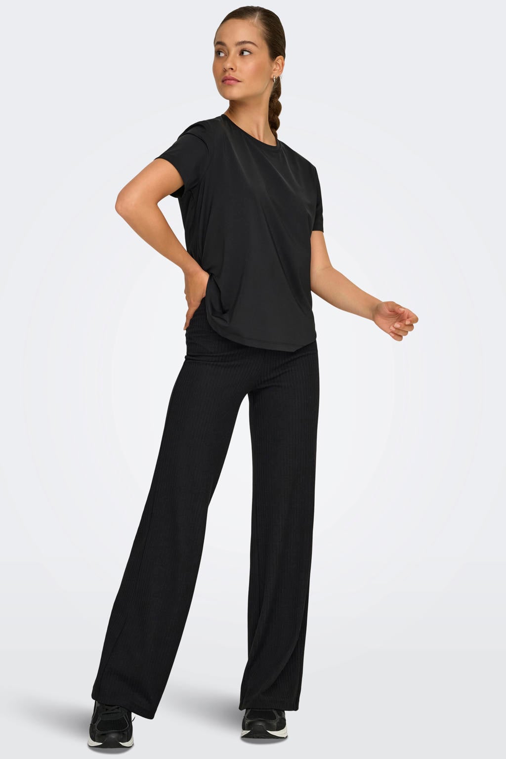 Zwarte dames ONLY PLAY sportbroek van polyester met loose fit, regular waist en effen