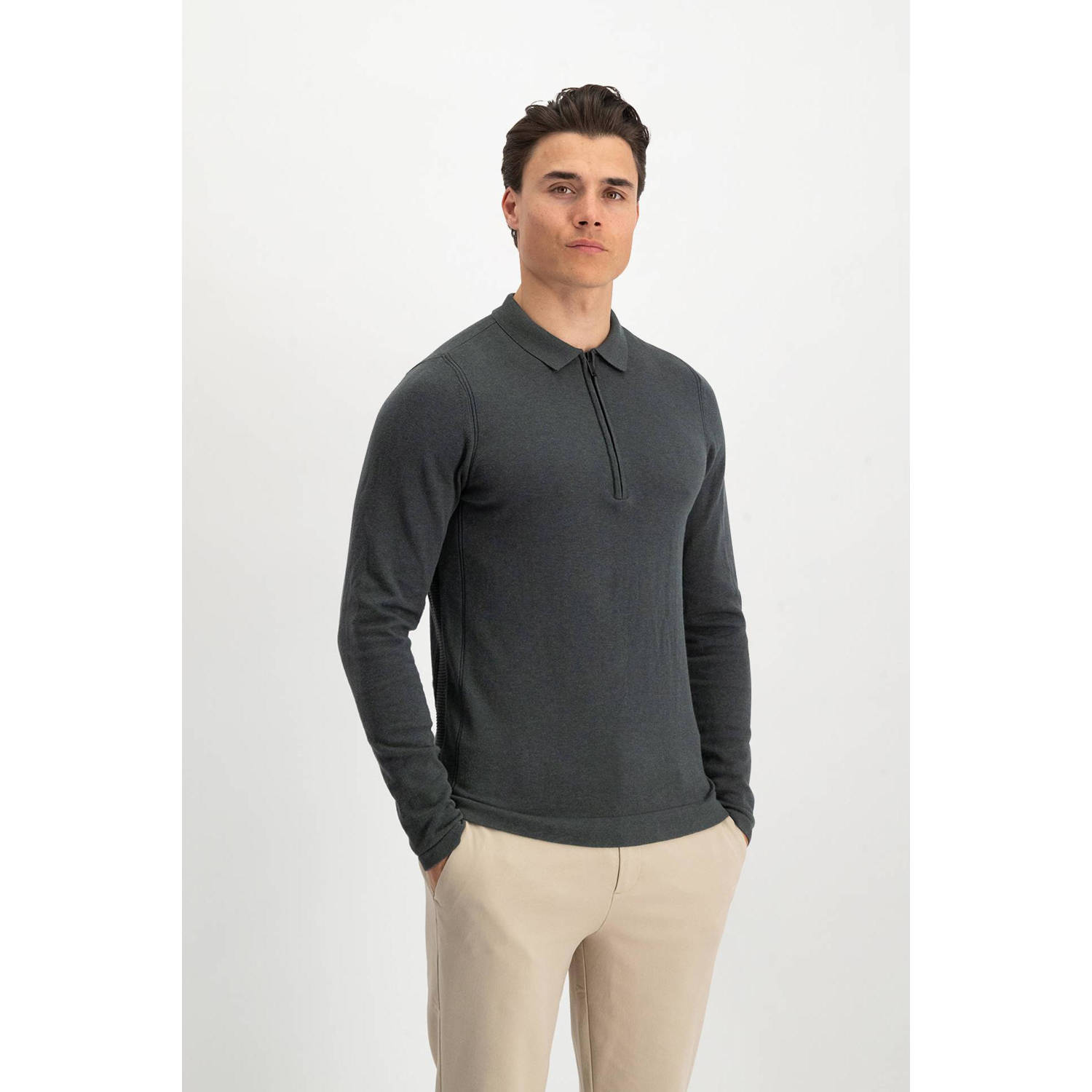 Saint Steve gemêleerde polo Shane antraciet