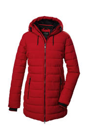 thumbnail: Rode dames Killtec gewatteerde outdoorjas van polyester met effen, lange mouwen, capuchon en winddichte rits