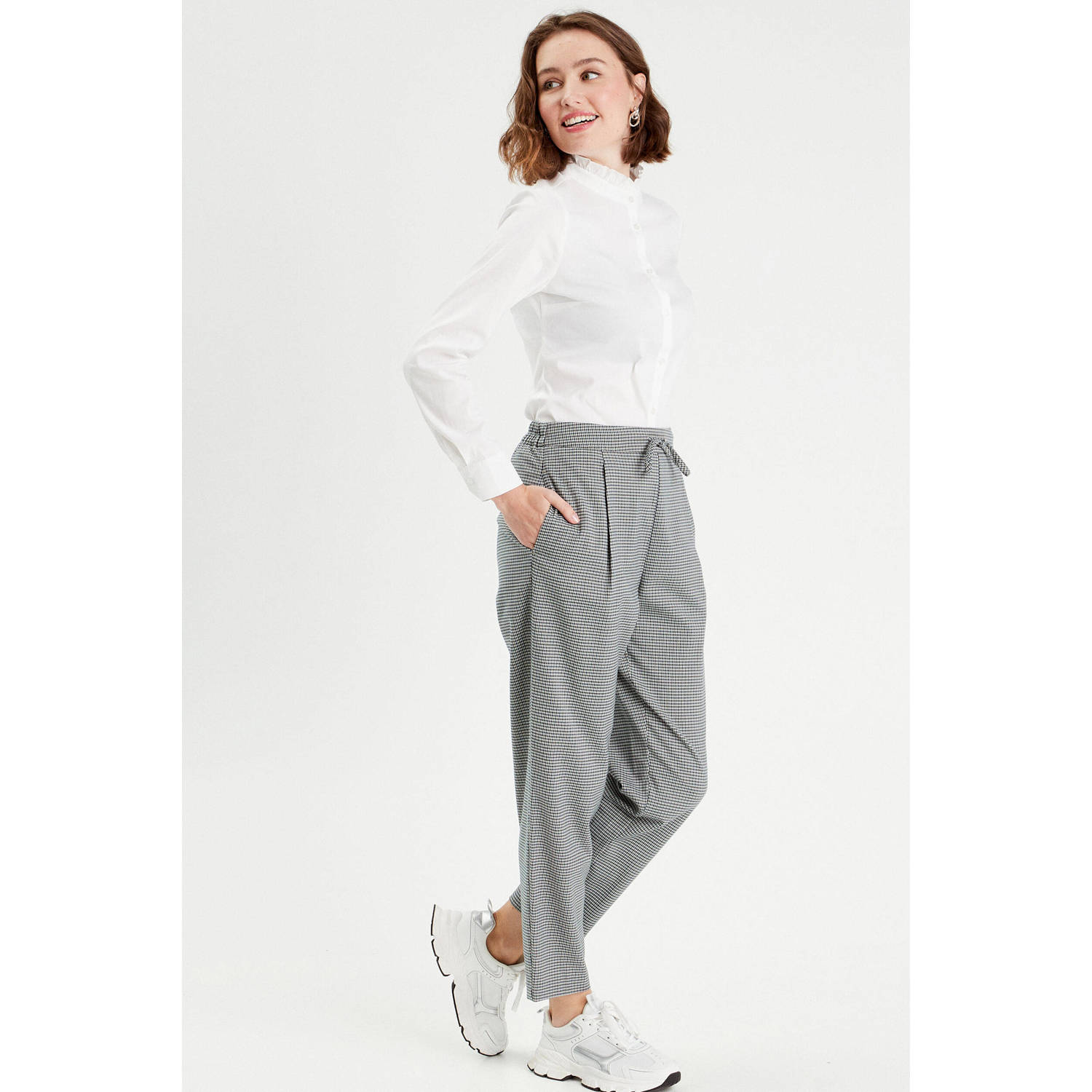 Cache geruite loose fit broek grijs
