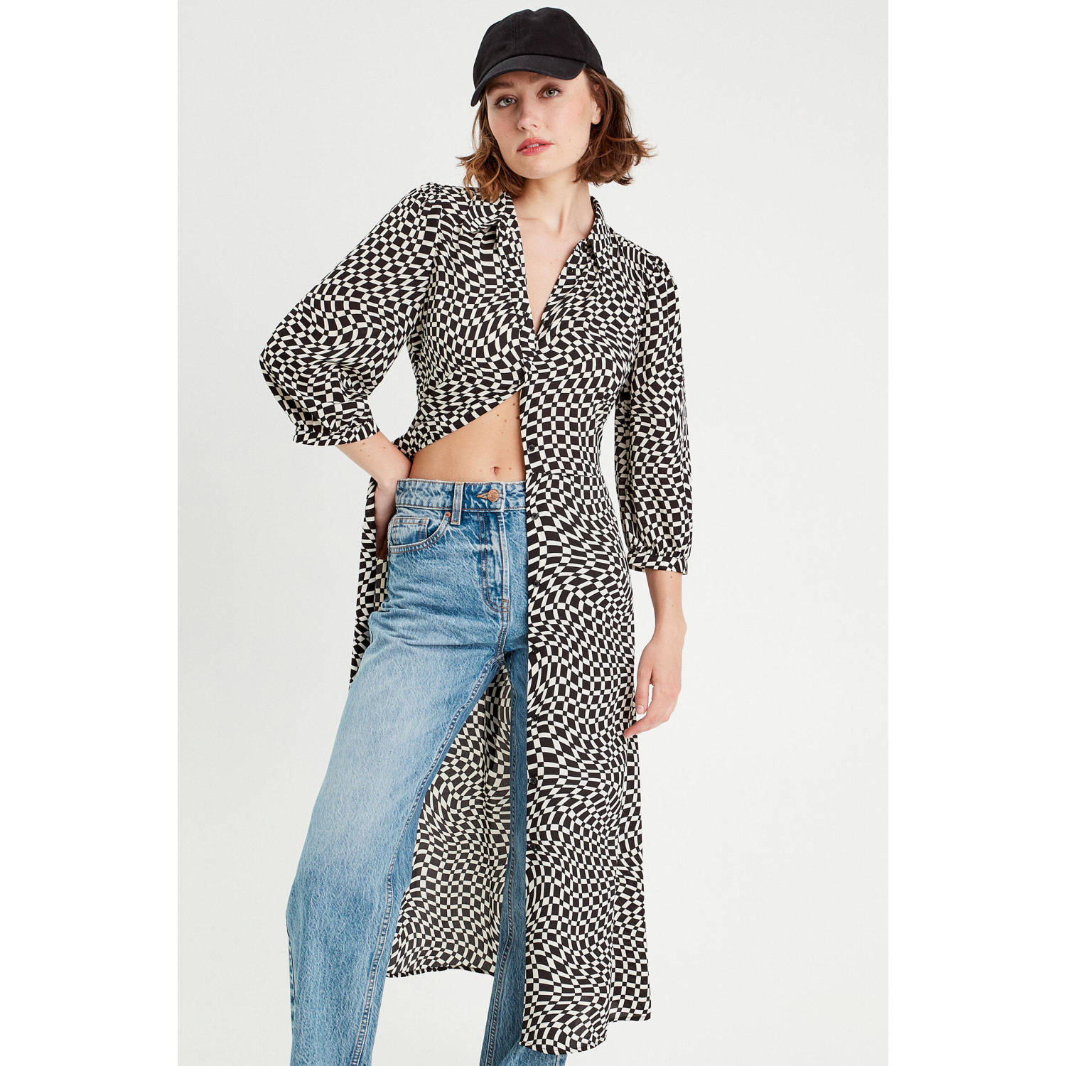 Cache blousejurk met grafische print zwart wit