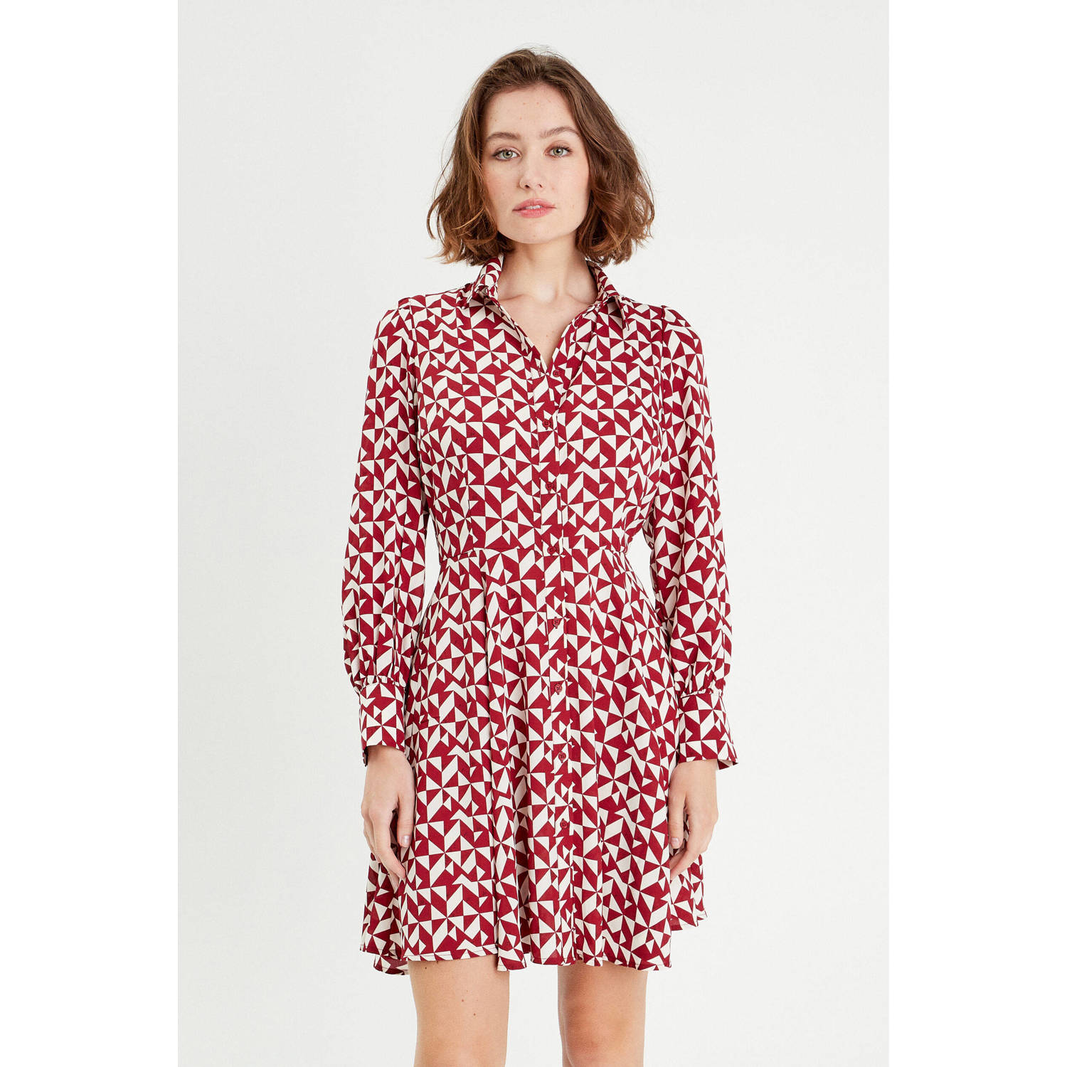 Cache blousejurk met grafische print rood ecru