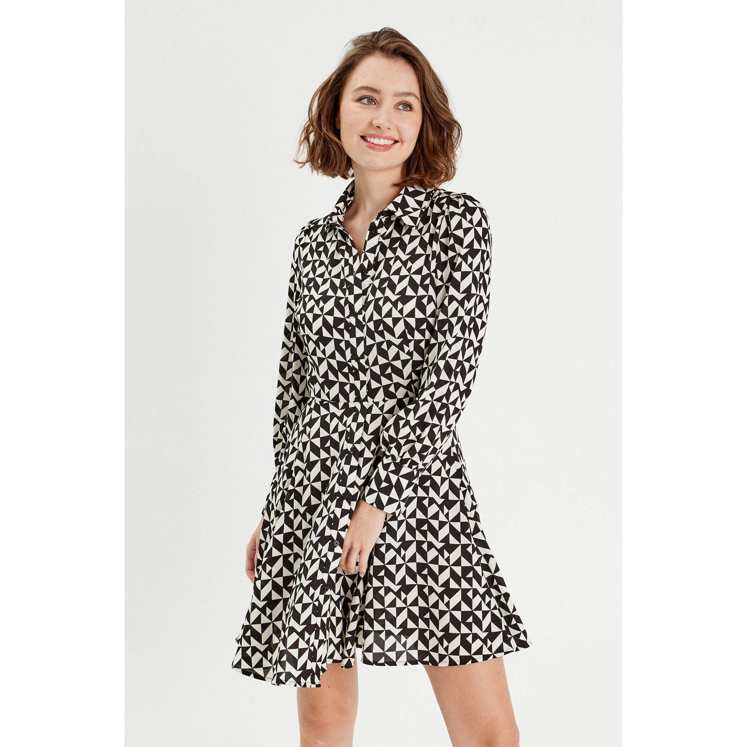 Cache blousejurk met grafische print zwart wit