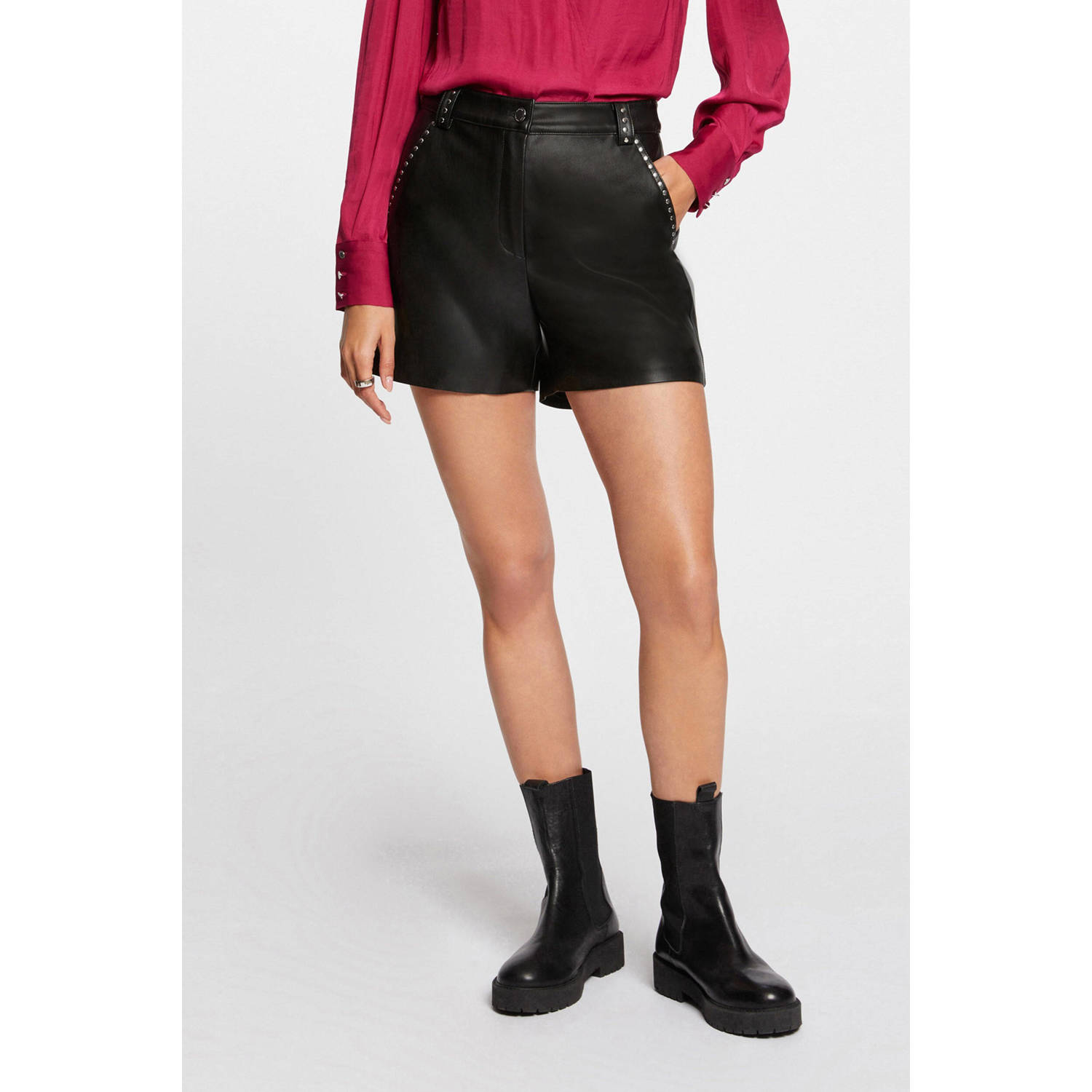 Morgan imitatieleren high waist regular fit short zwart