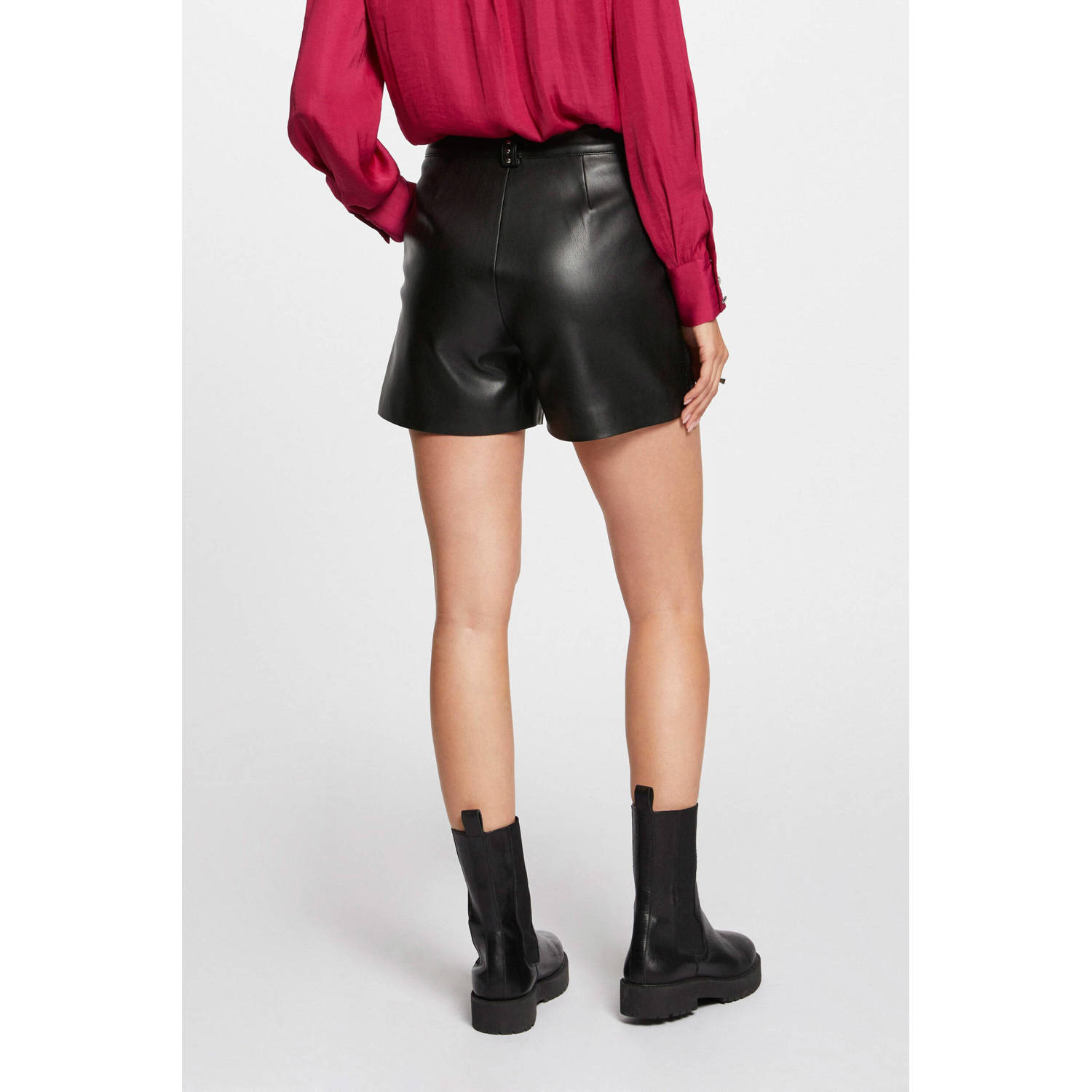 Morgan imitatieleren high waist regular fit short zwart