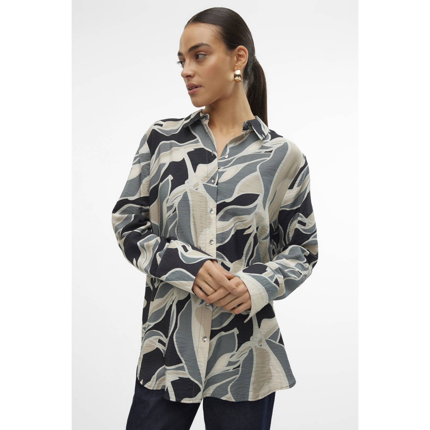 VERO MODA blouse VMBELINE met grafische print zwart wit grijs