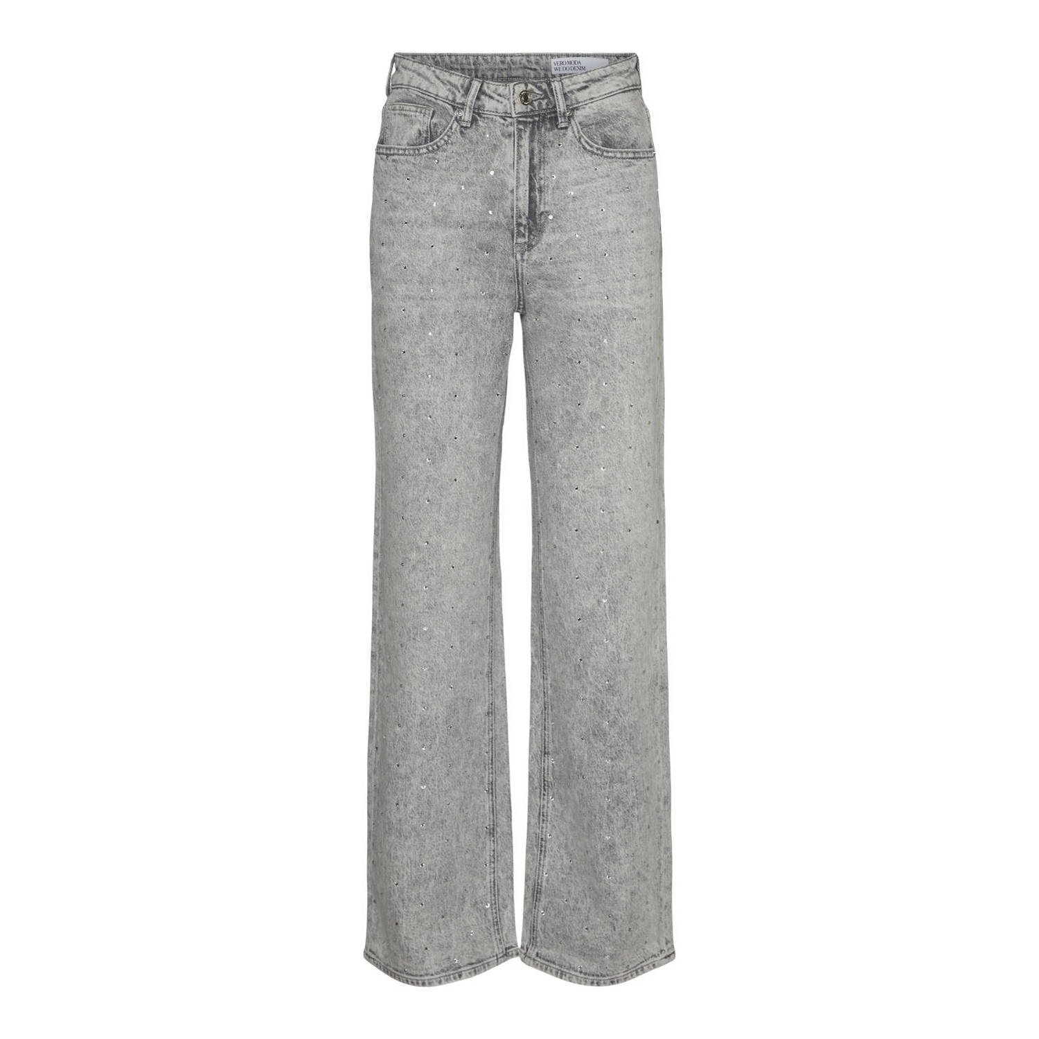 VERO MODA high waist wide leg jeans met studs VMTESSA grey denim