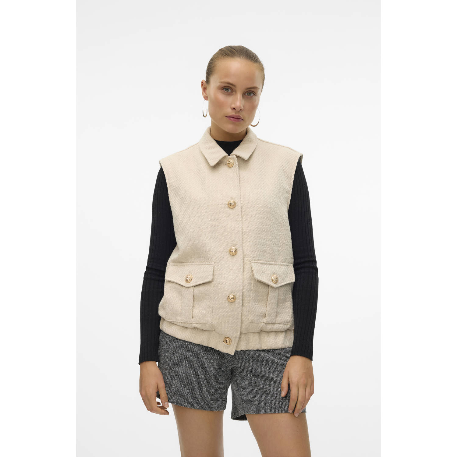 Vero Moda Kort Vest Haver Beige Freewear Beige Dames