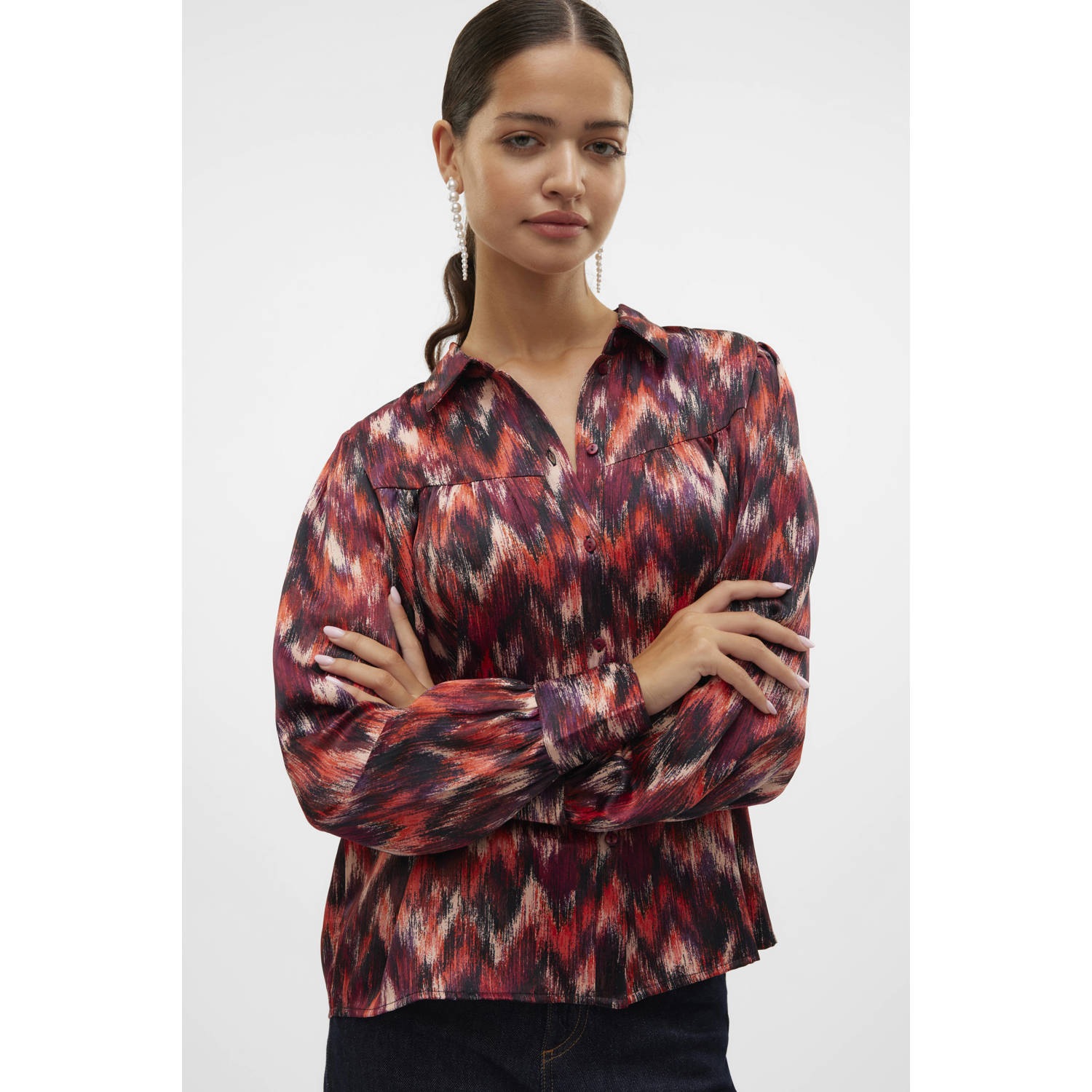 VERO MODA blouse VMOLYMPIA met all over print roodbruin