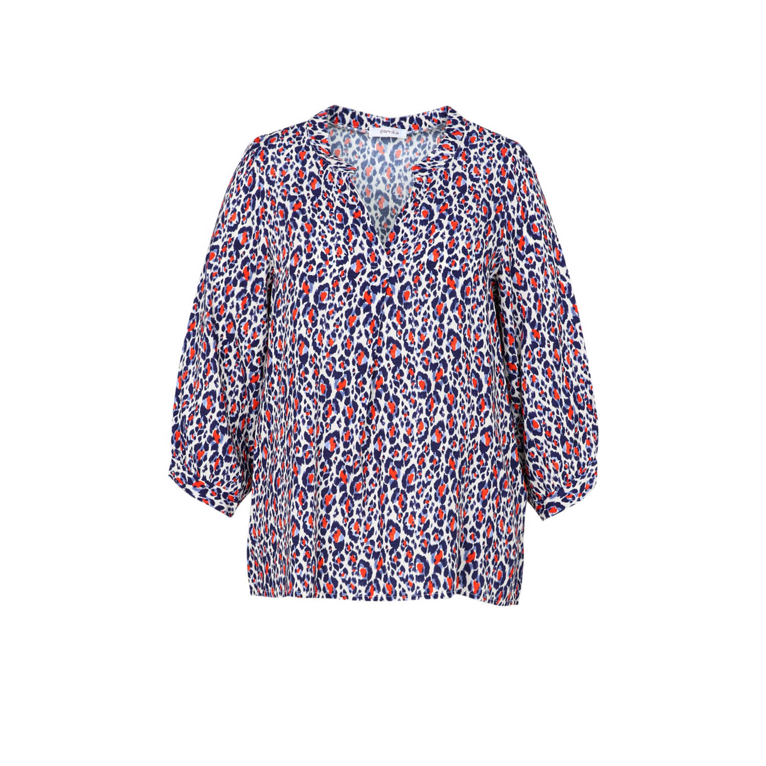 Paprika top met all over print rood blauw