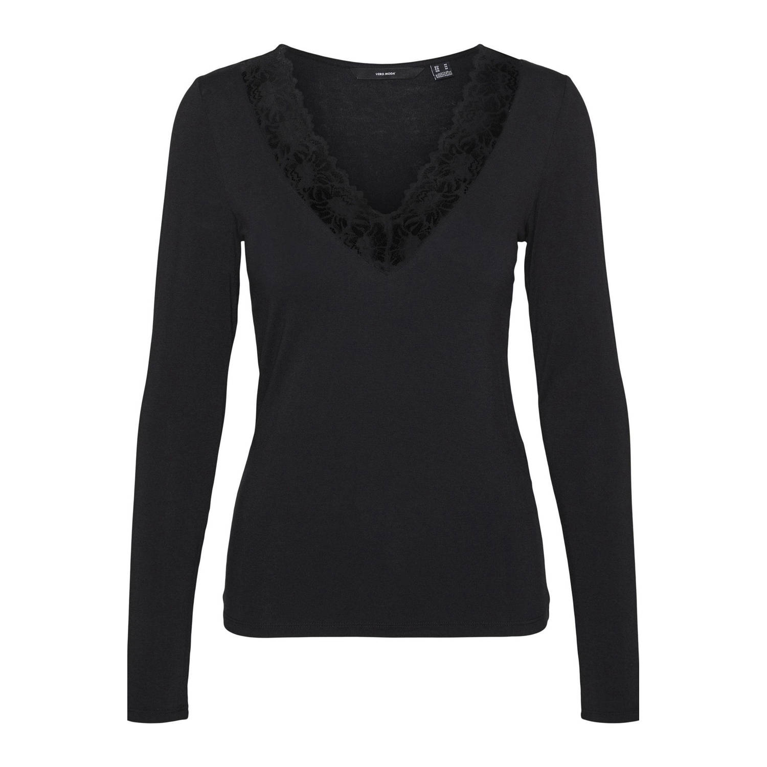 Vero Moda Shirt met V-hals VMROSA LS V-NECK LACE TOP GA JRS NOOS