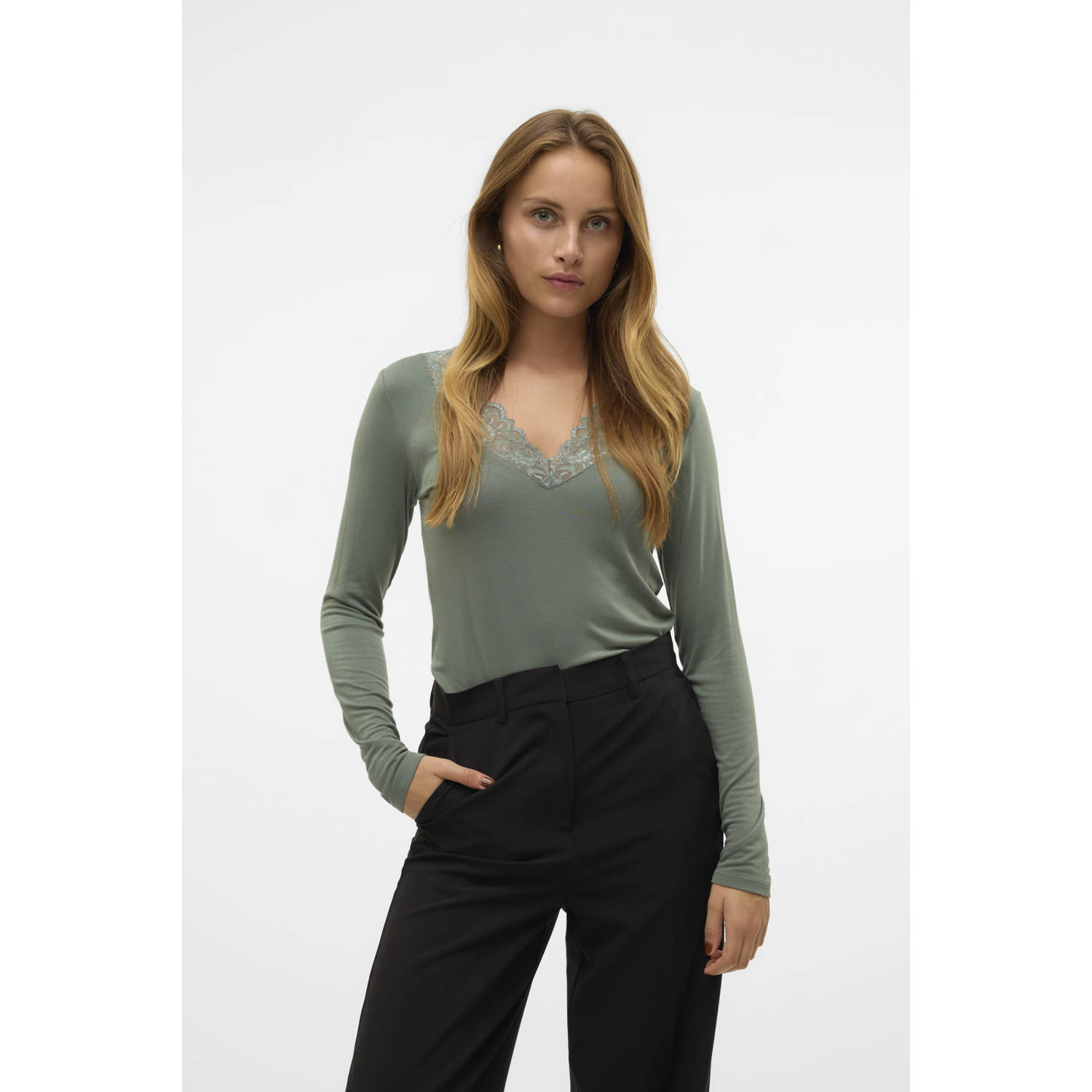 VERO MODA top VMROSA grijsgroen